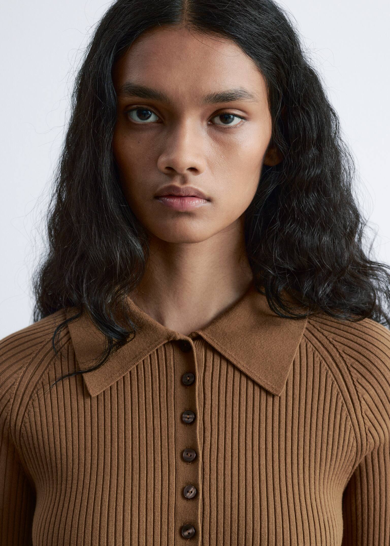 Polo din tricot cu nervuri - Maro Caramel/Maro închis/Albastru deschis - 6