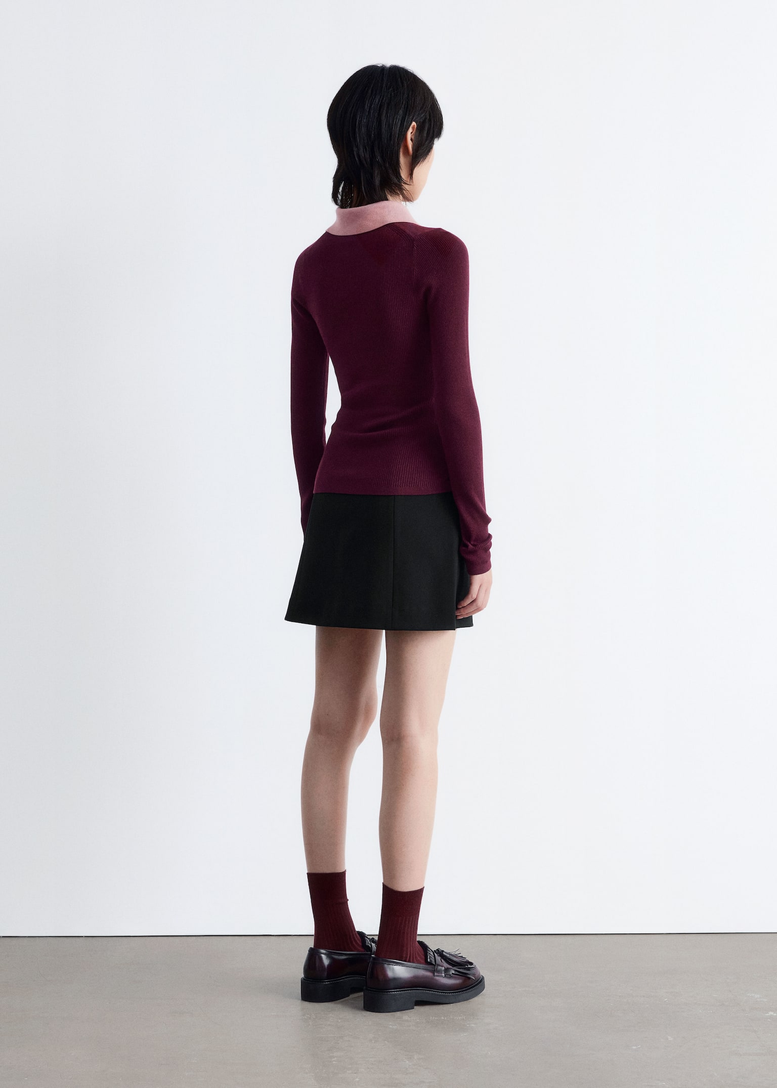 Keyhole Collar Top - Dark Red/Pink/Grey/Brown/Brown - 4