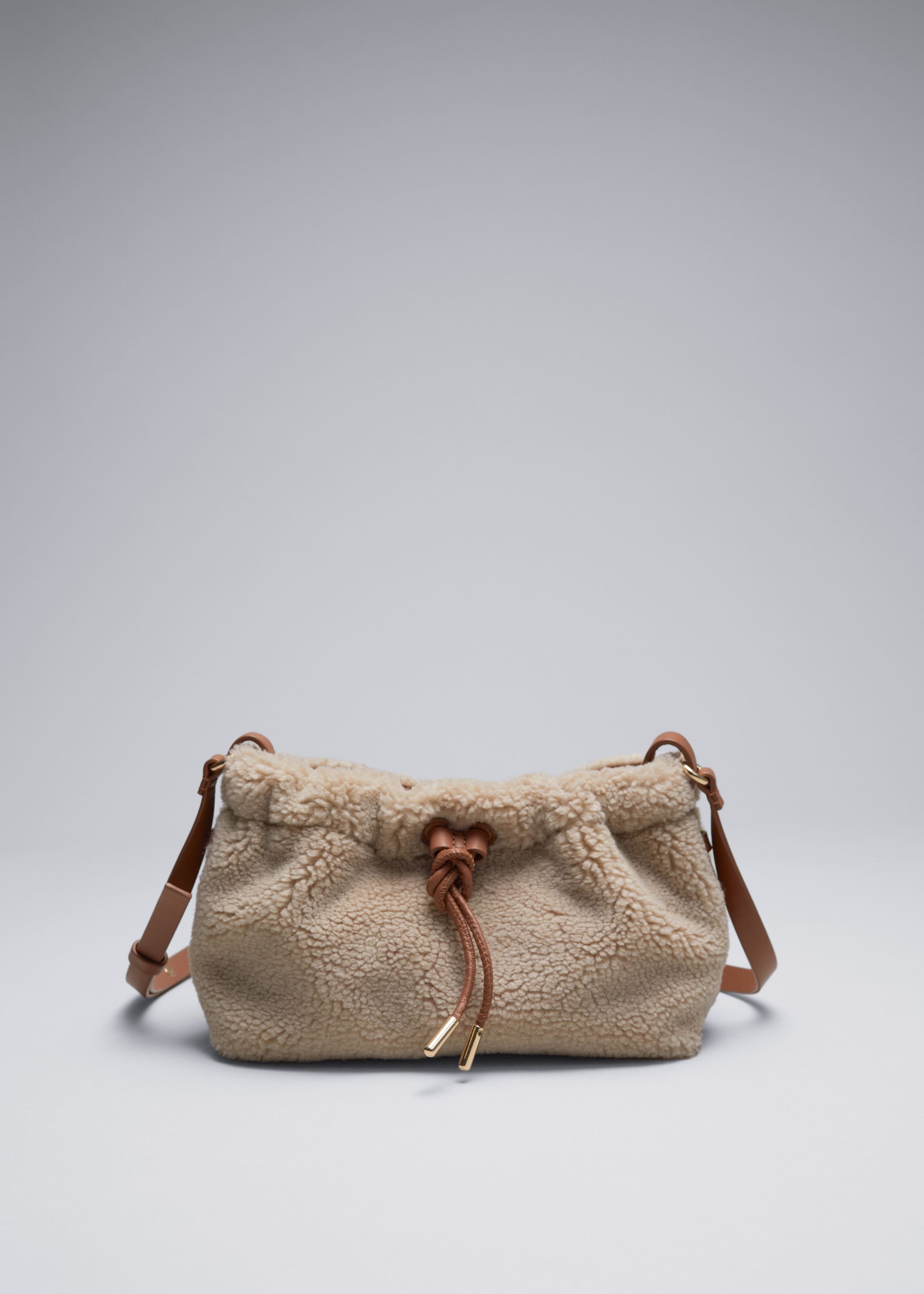 Borsa in pile con finiture in pelle - Beige - Natura morta