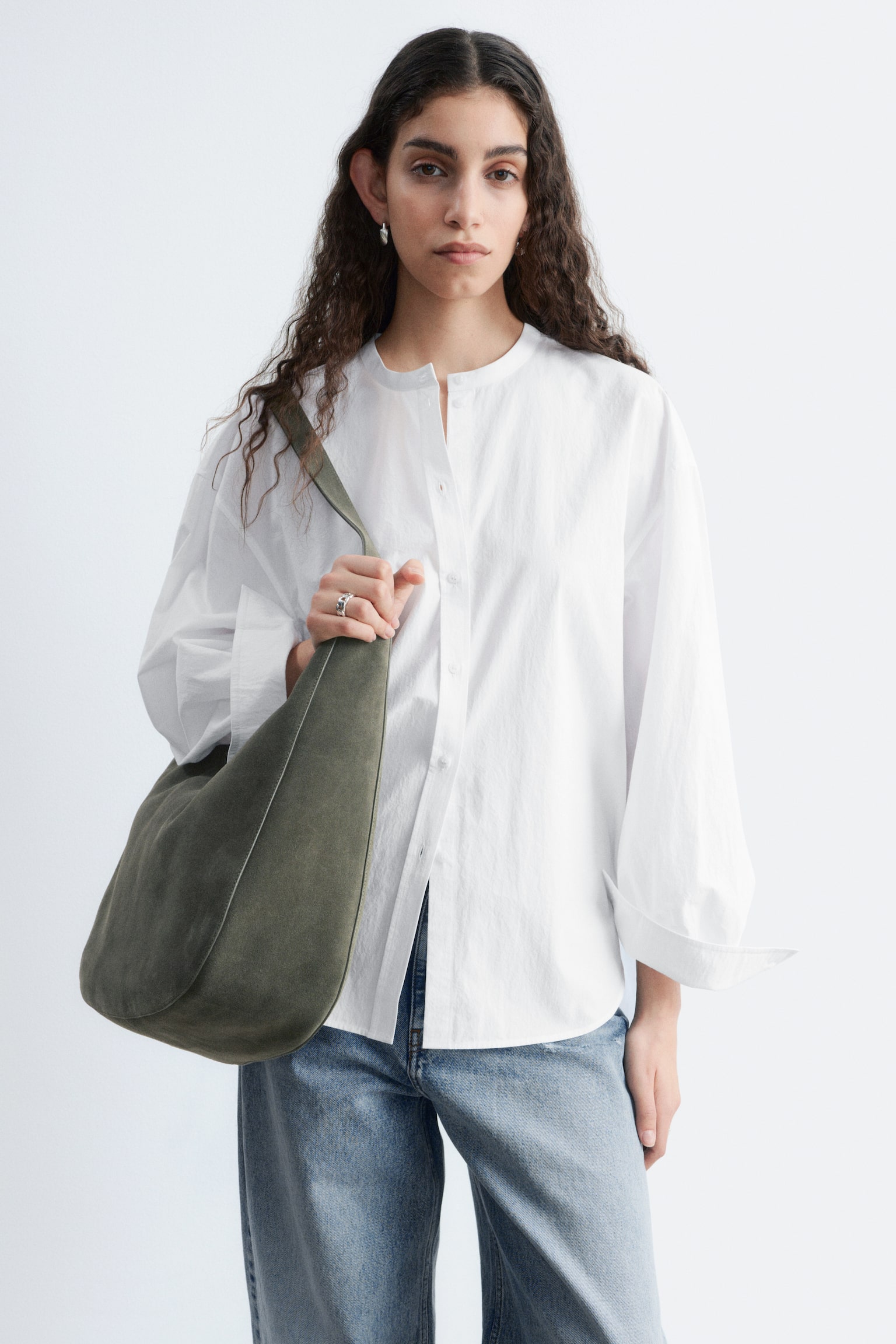 Bawełniana koszula oversize - Biały/Niebieski/Kratka/Jasnoróżowy/Czarna kratka - 1