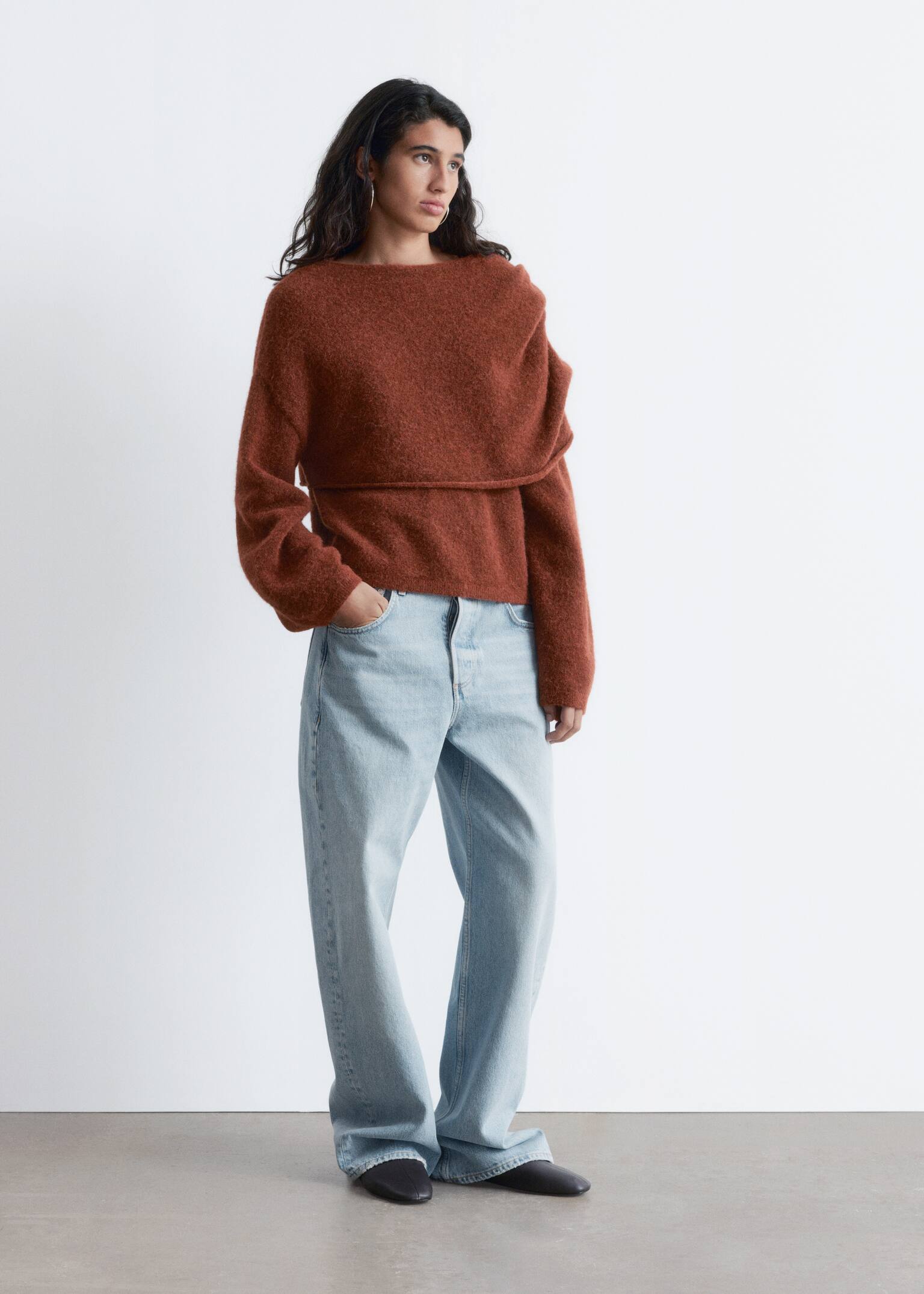 Pull cape en maille - Brun rouille/Gris foncé - 4