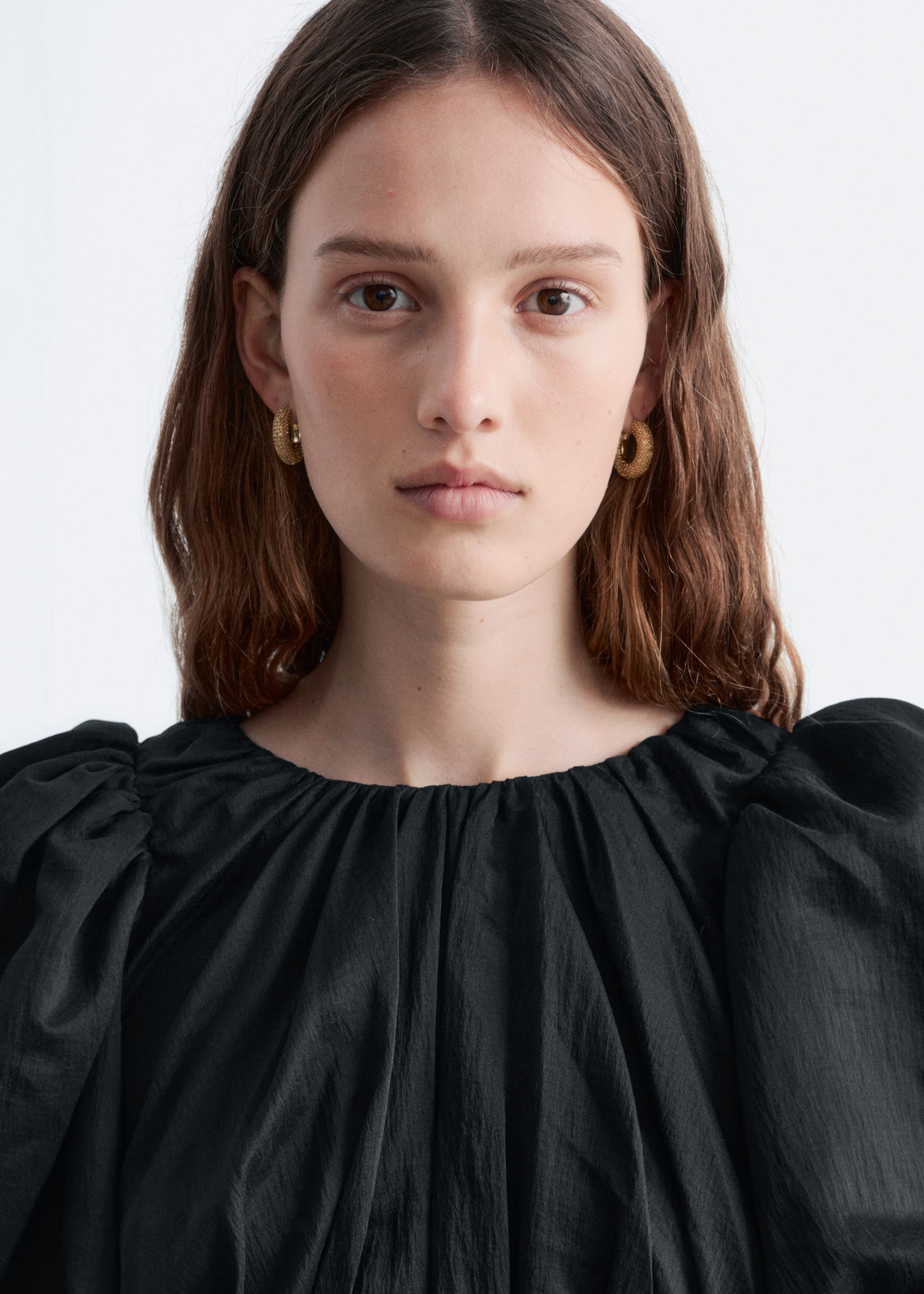 Image of Peplum-Frill Puff-Sleeve Top