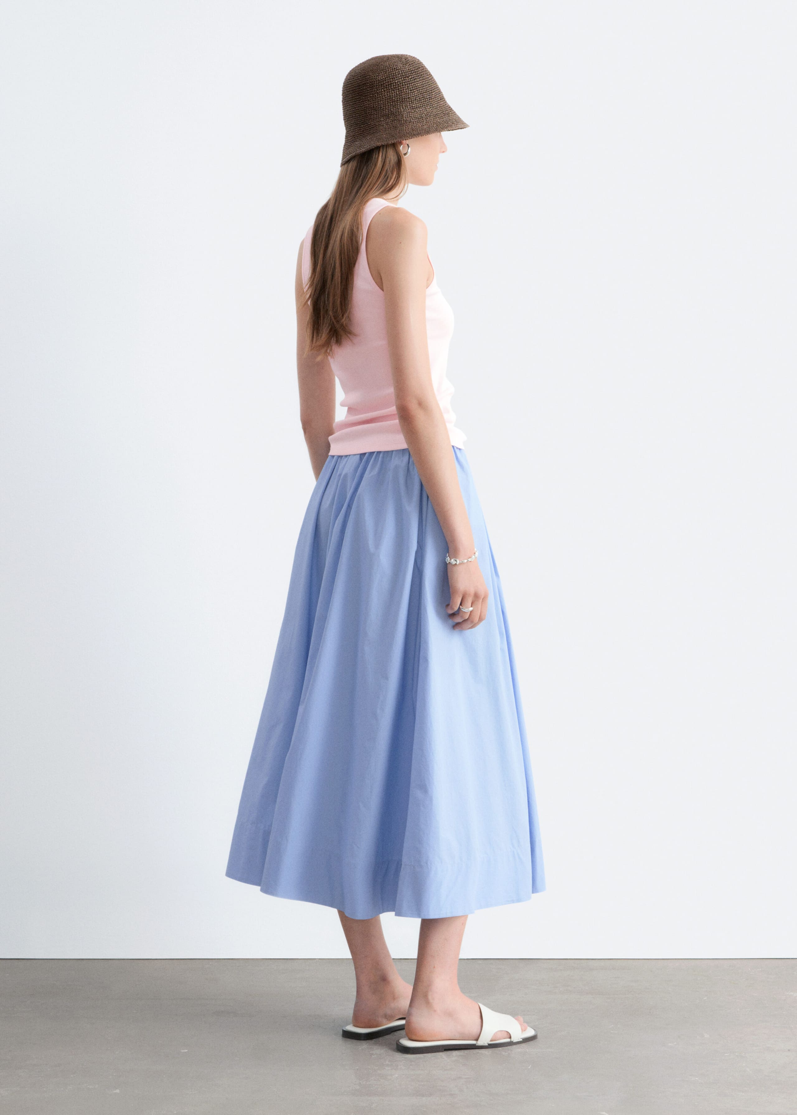 Cotton Midi Skirt - Light Blue - Lookbook