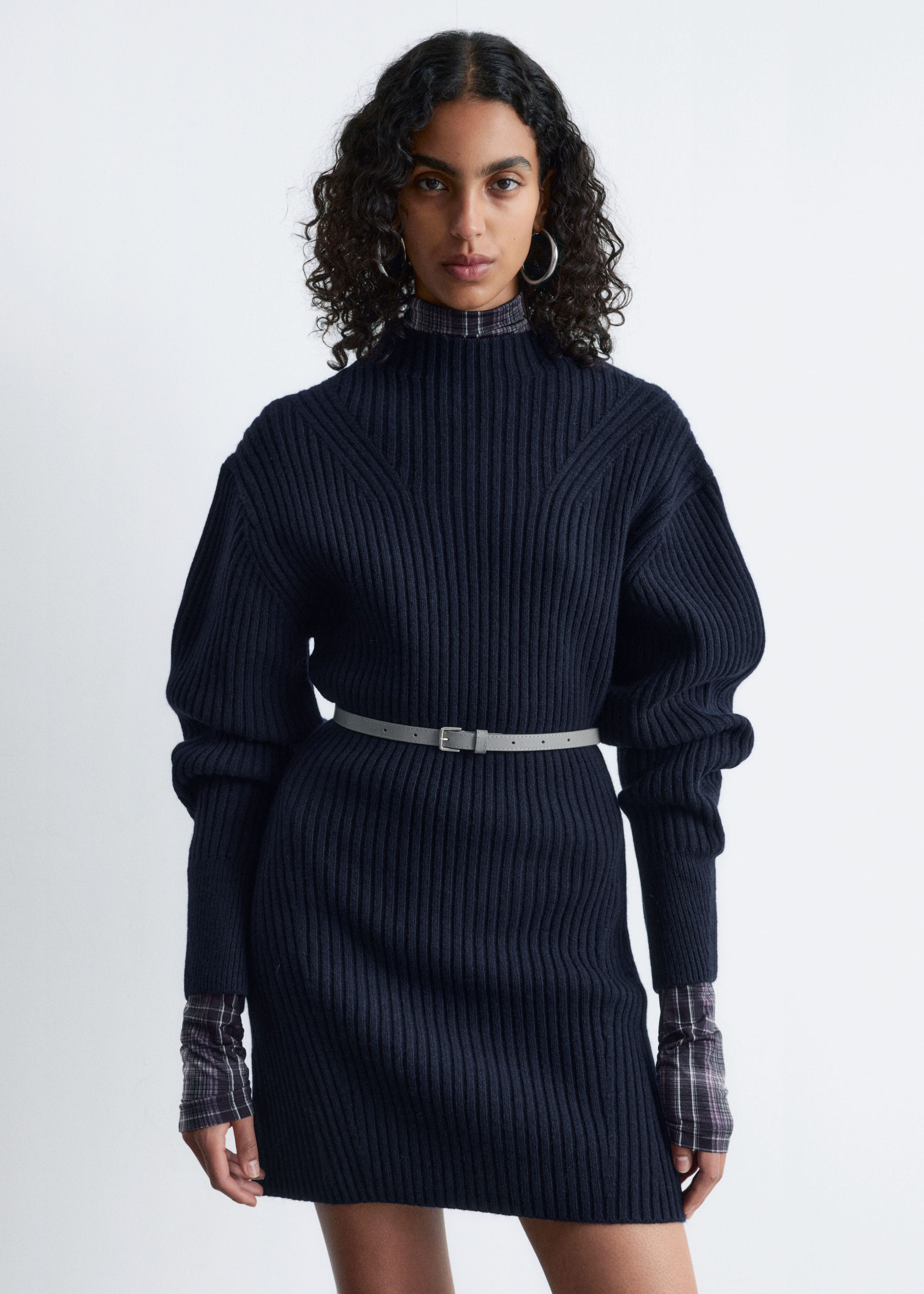 Image of Rib-Knit Mock-Neck Mini Dress