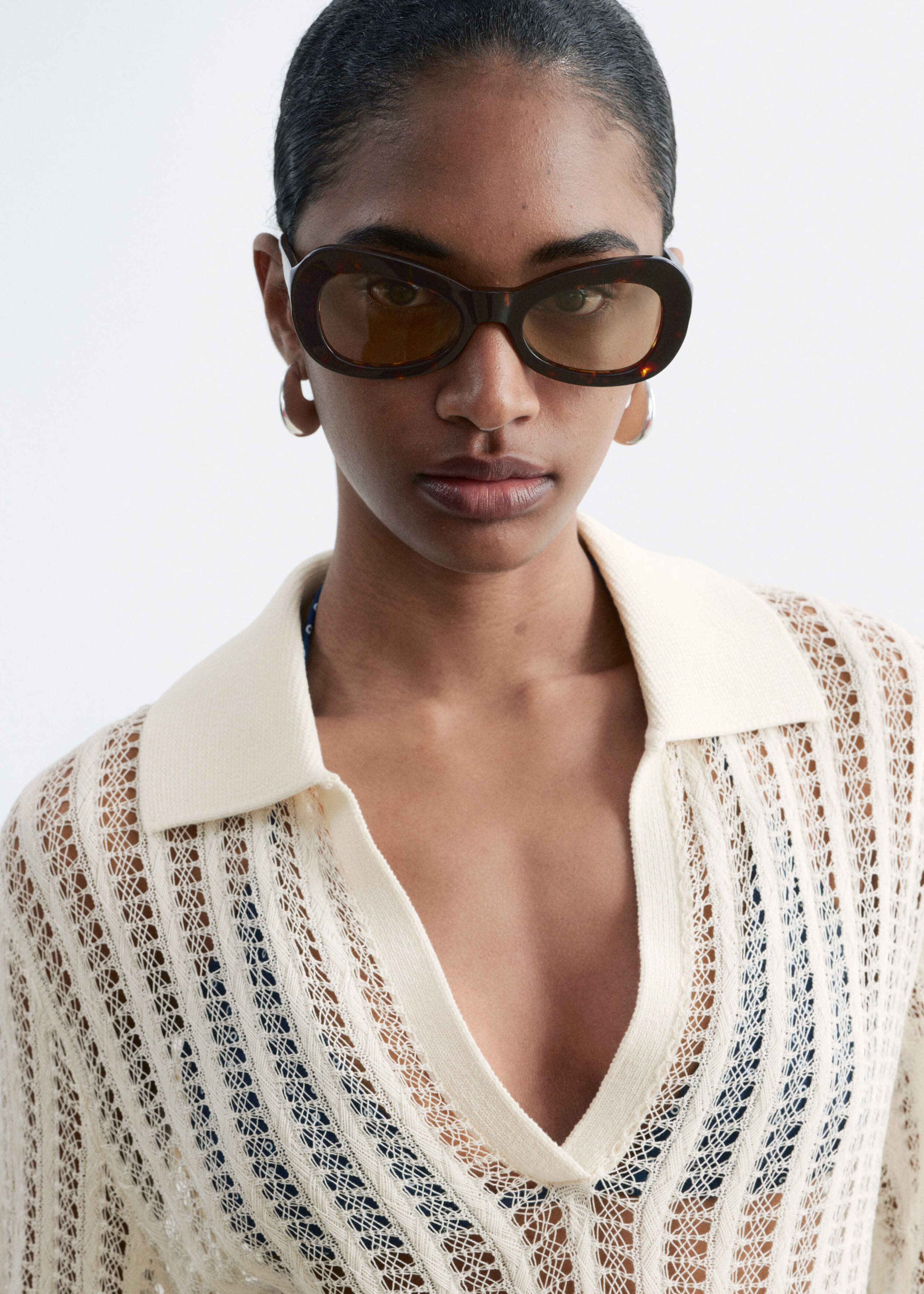 Open-Knit Polo Top - Yellow - Lookbook