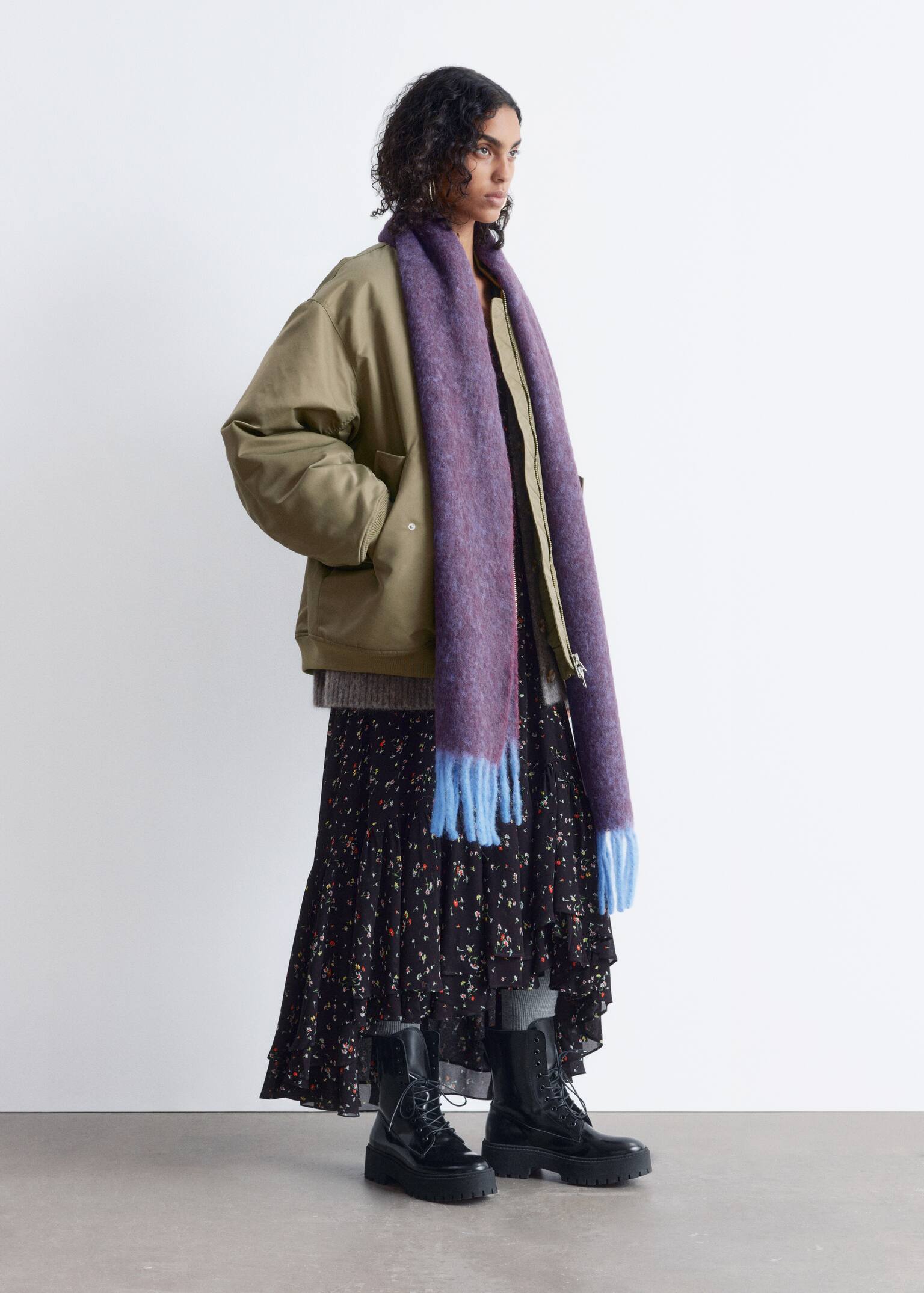 Écharpe en mélange d’alpaga à franges - Violet/Bleu