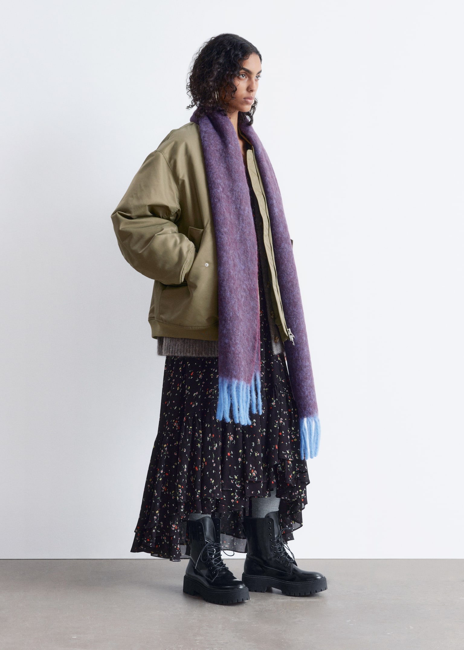 Bufanda con flecos en mezcla de alpaca - Morado/azul