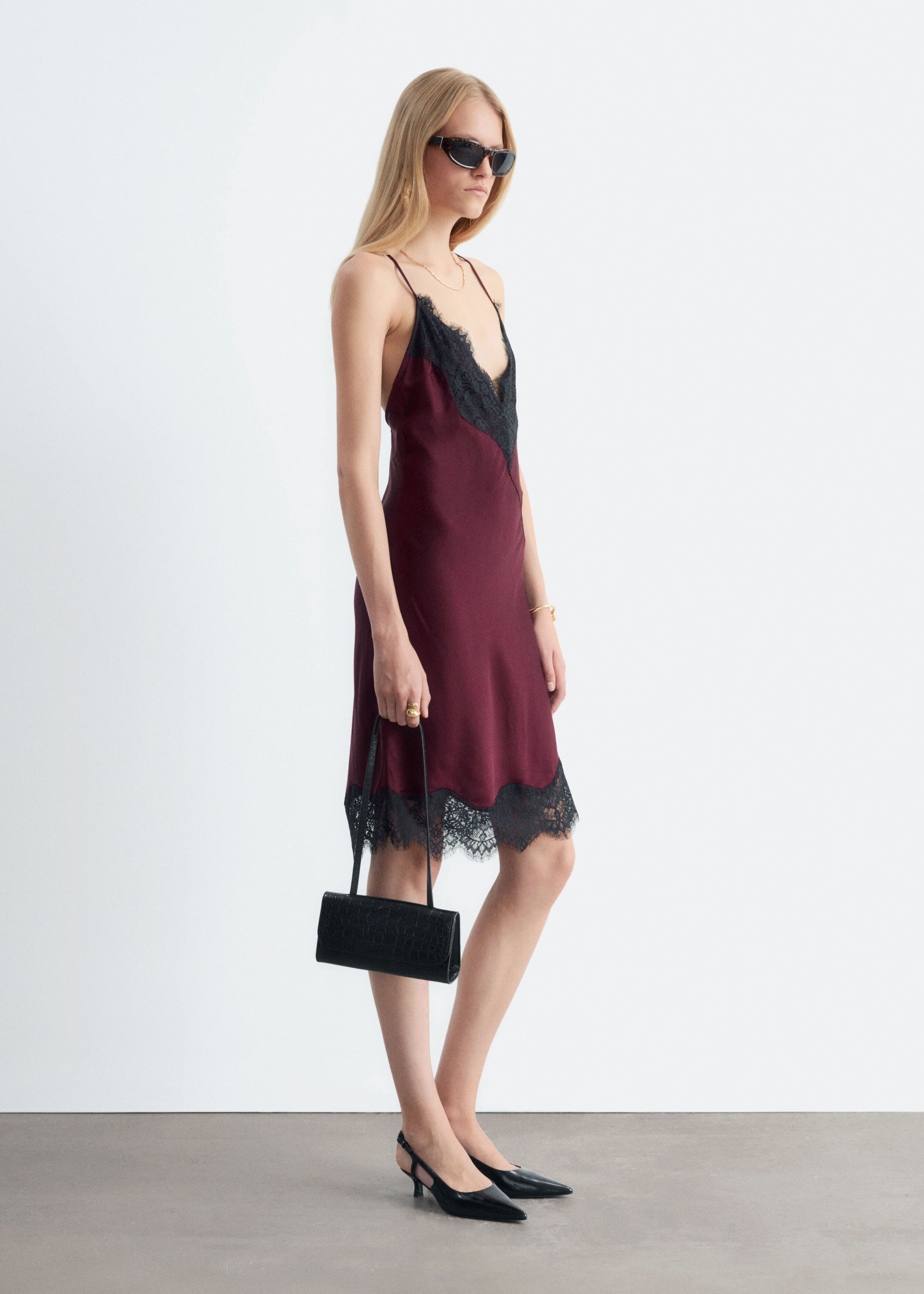 Lace Trim Slip Dress - Dark Red - Lookbook