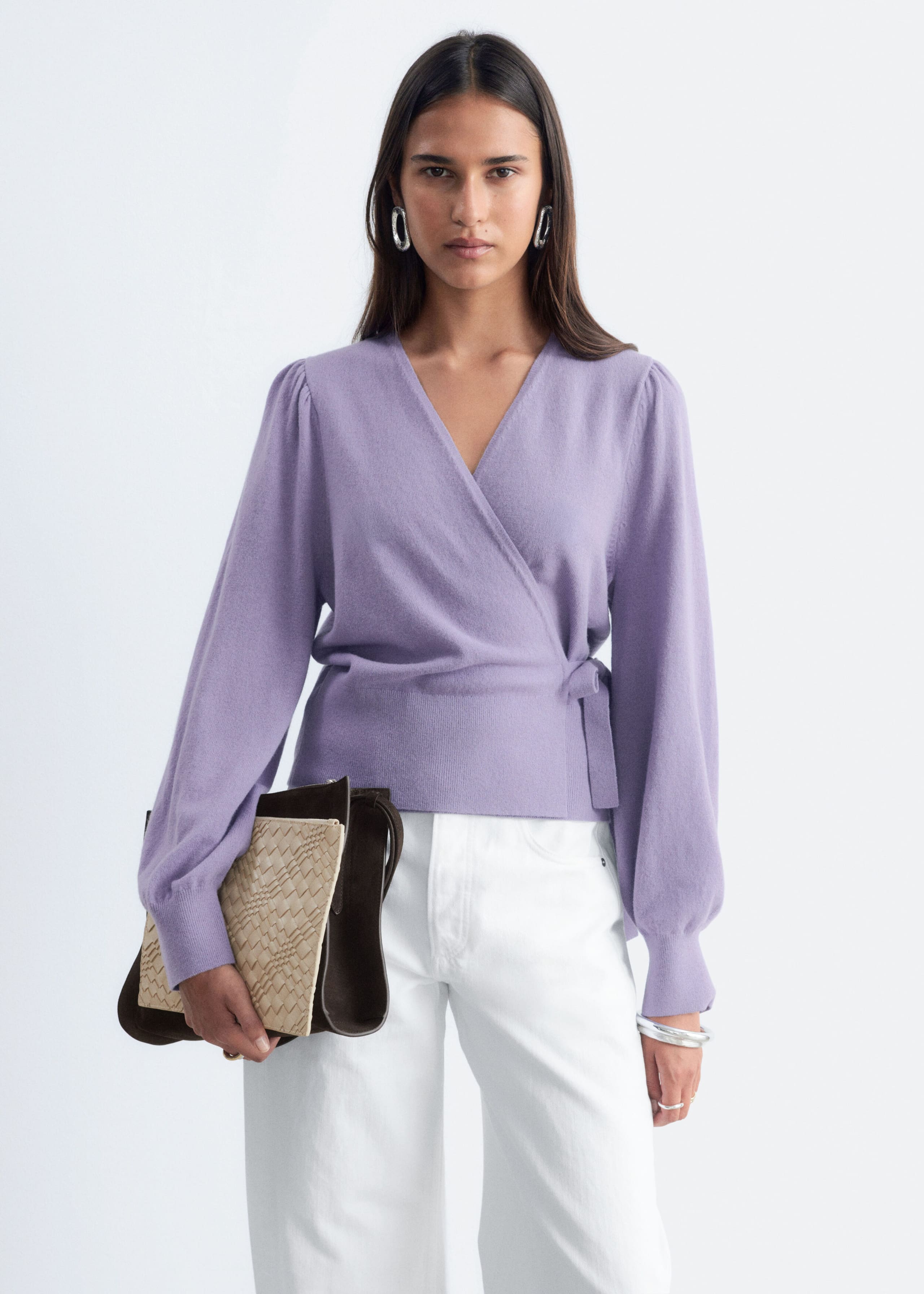 Merino Wool Wrap Cardigan - Blue Melange - Lookbook