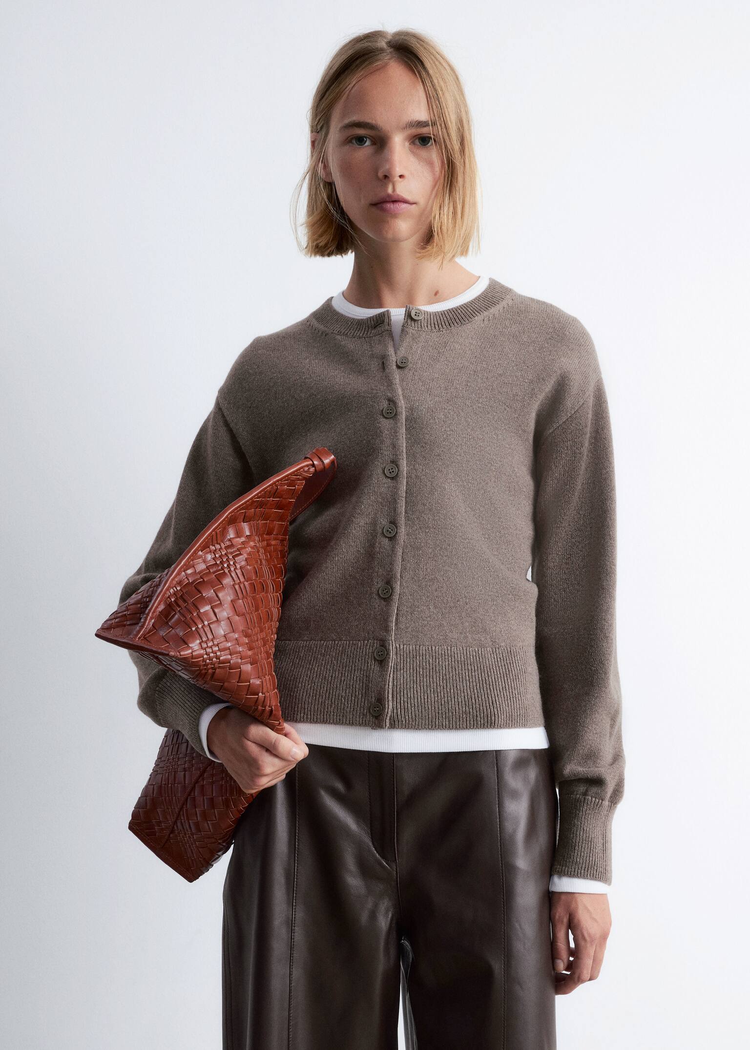 Strickjacke aus Wollmix - Graubraun/Dunkelrot/Schwarz/Hellbraun - 5