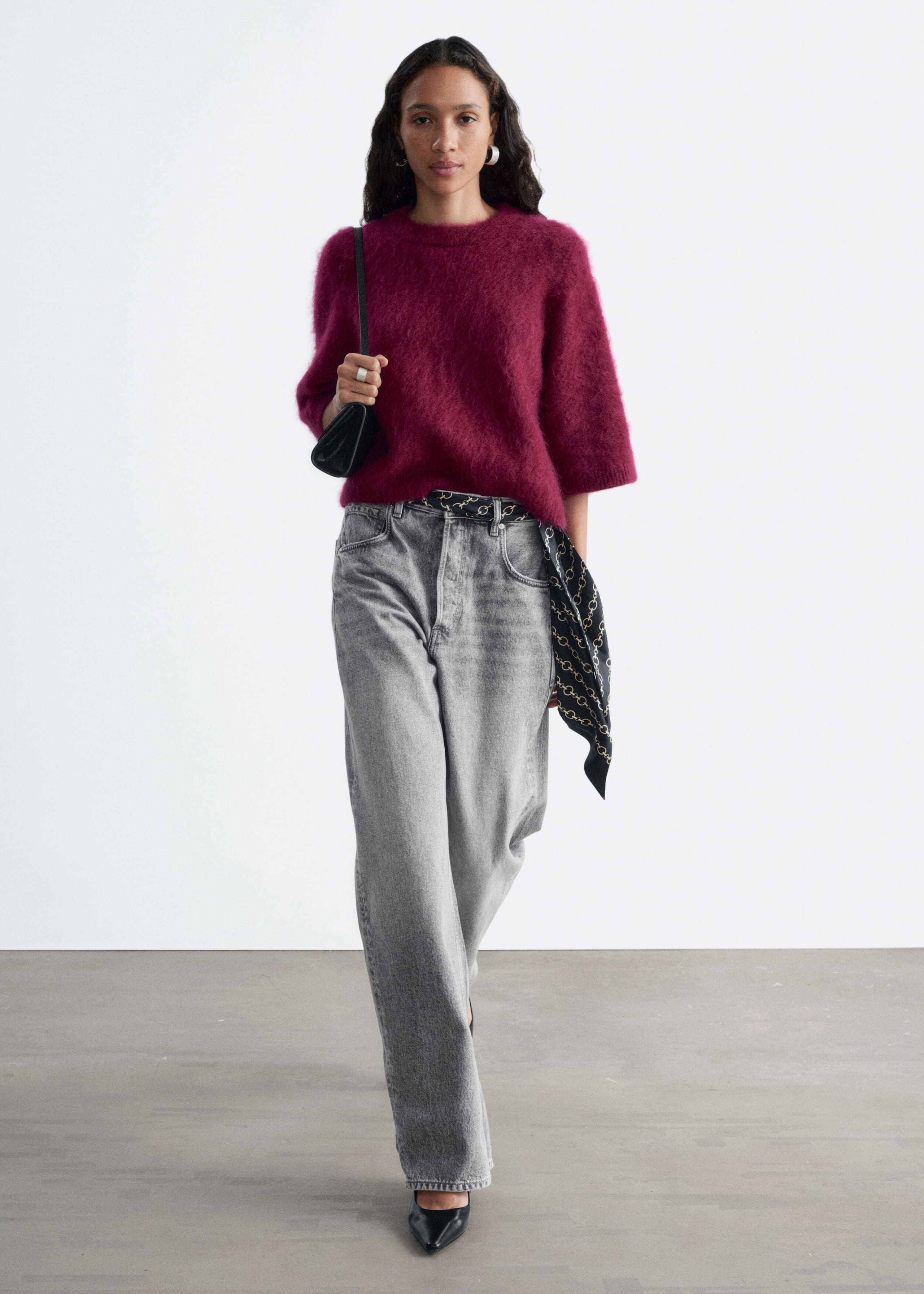 Mohair-Blend Knitted T-shirt - Brown - Lookbook