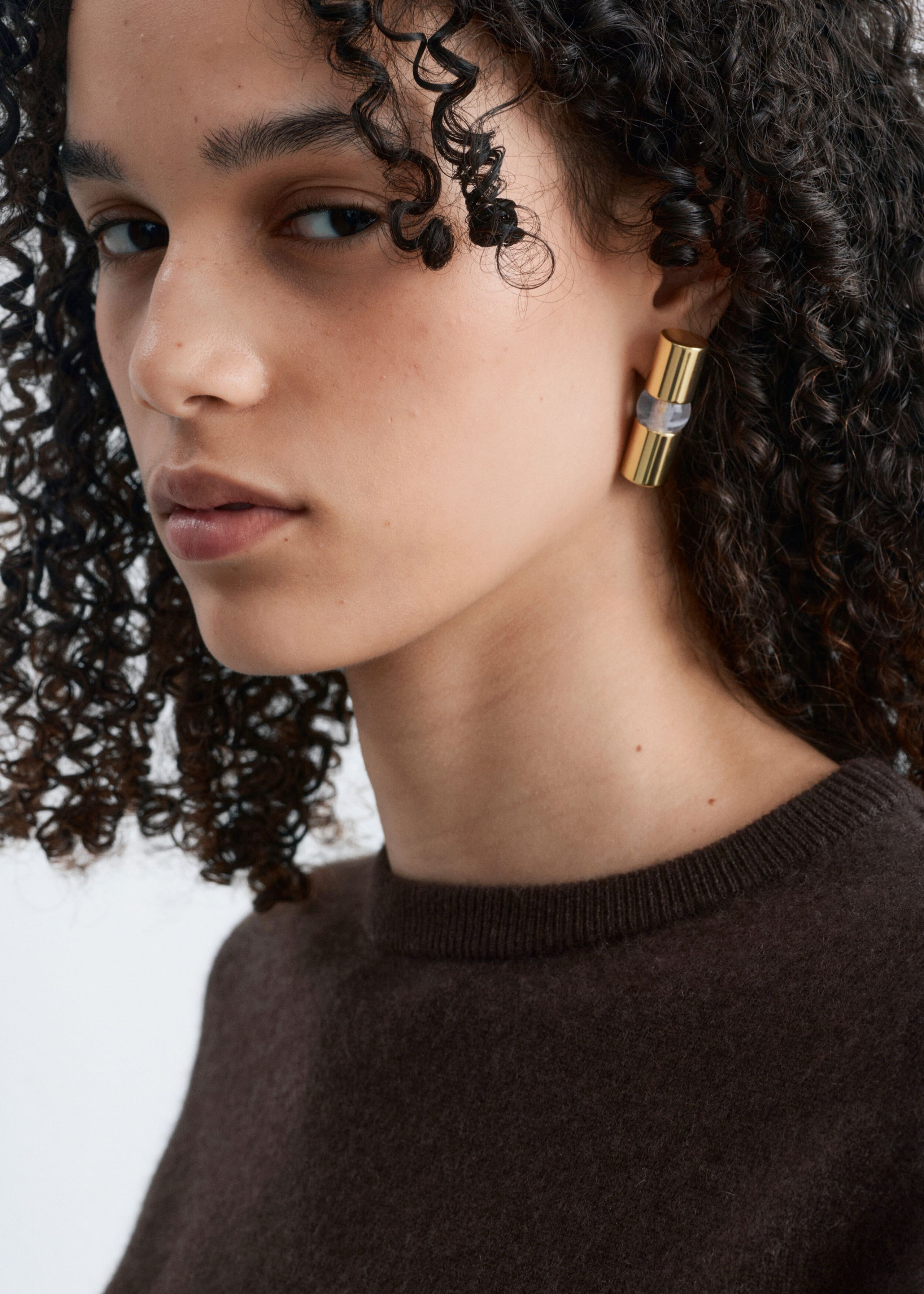 Bar Stud Earrings - Gold - Lookbook