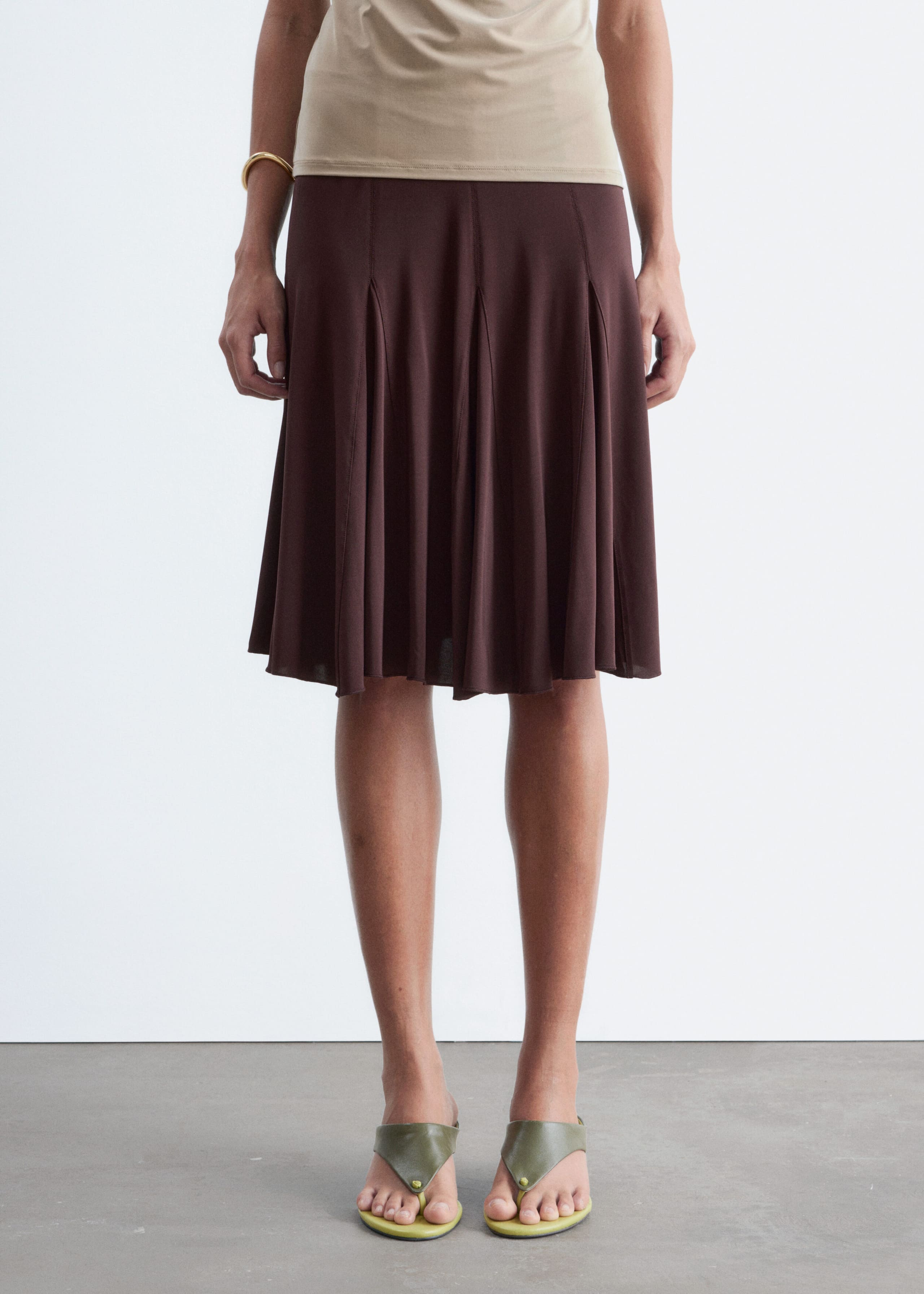 Knee-length A-line Skirt - Dark Brown - Lookbook