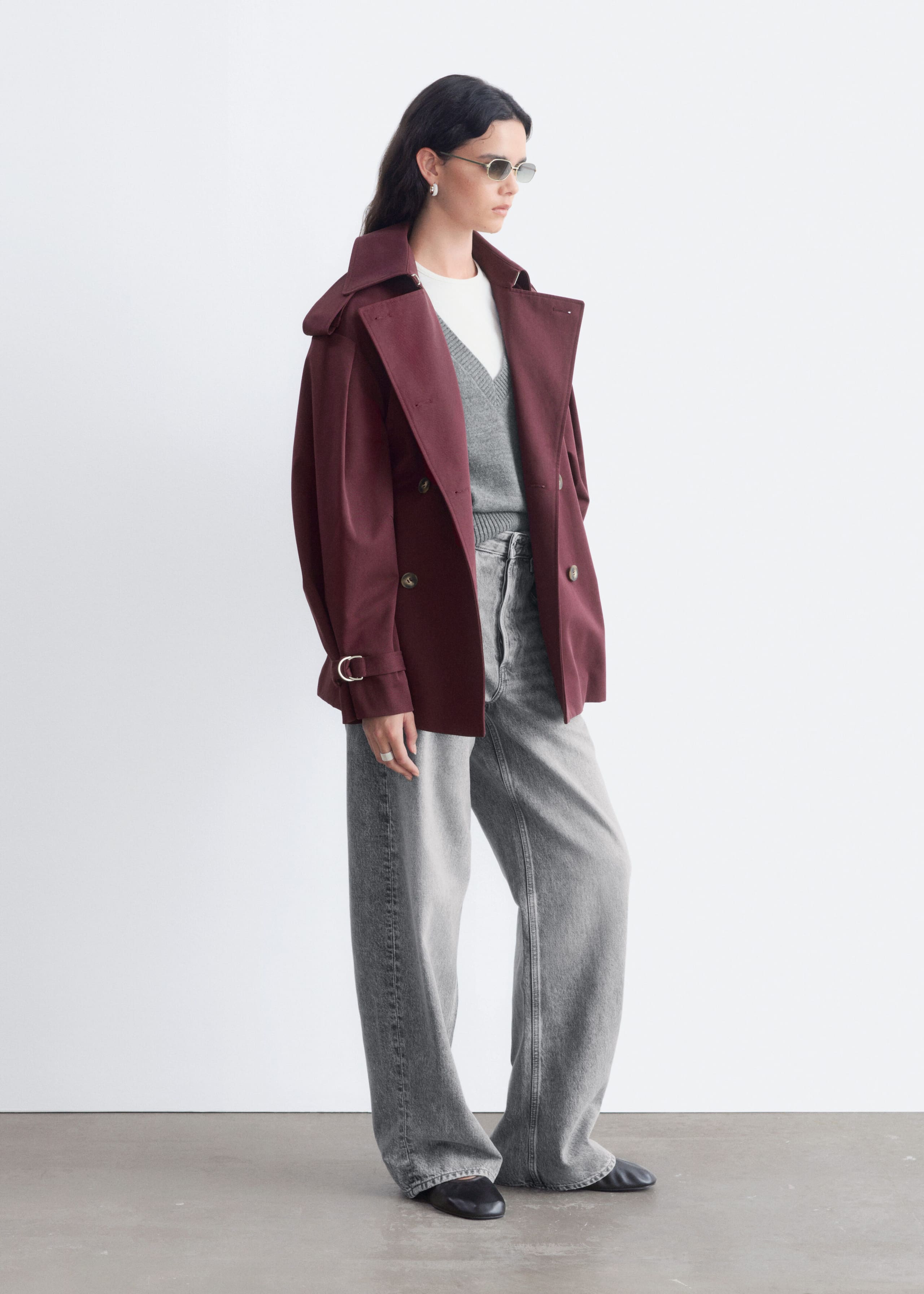 Short Trench Coat - Burgundy - Lookbook