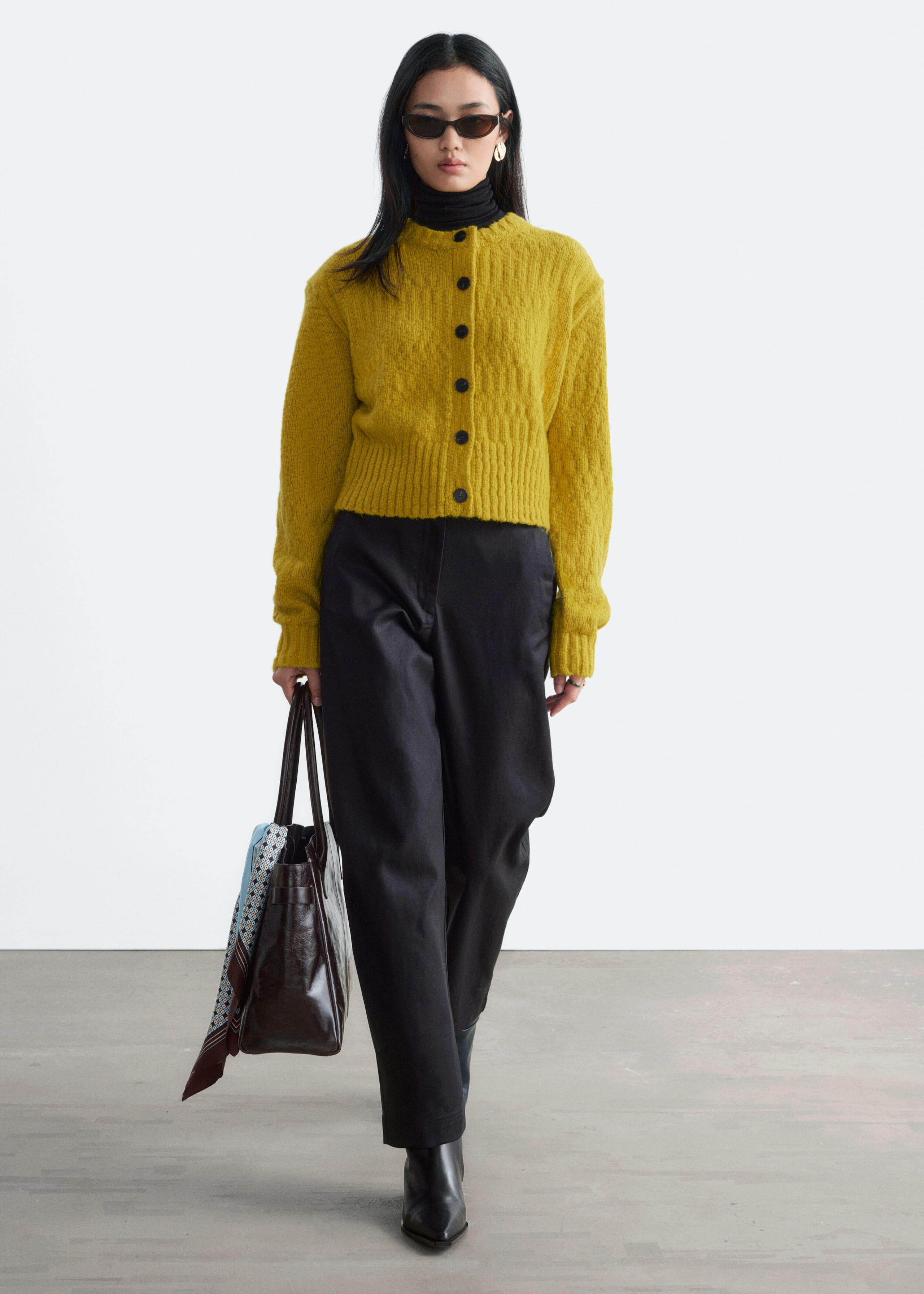 Wool-Cotton Cardigan - Olive - Lookbook