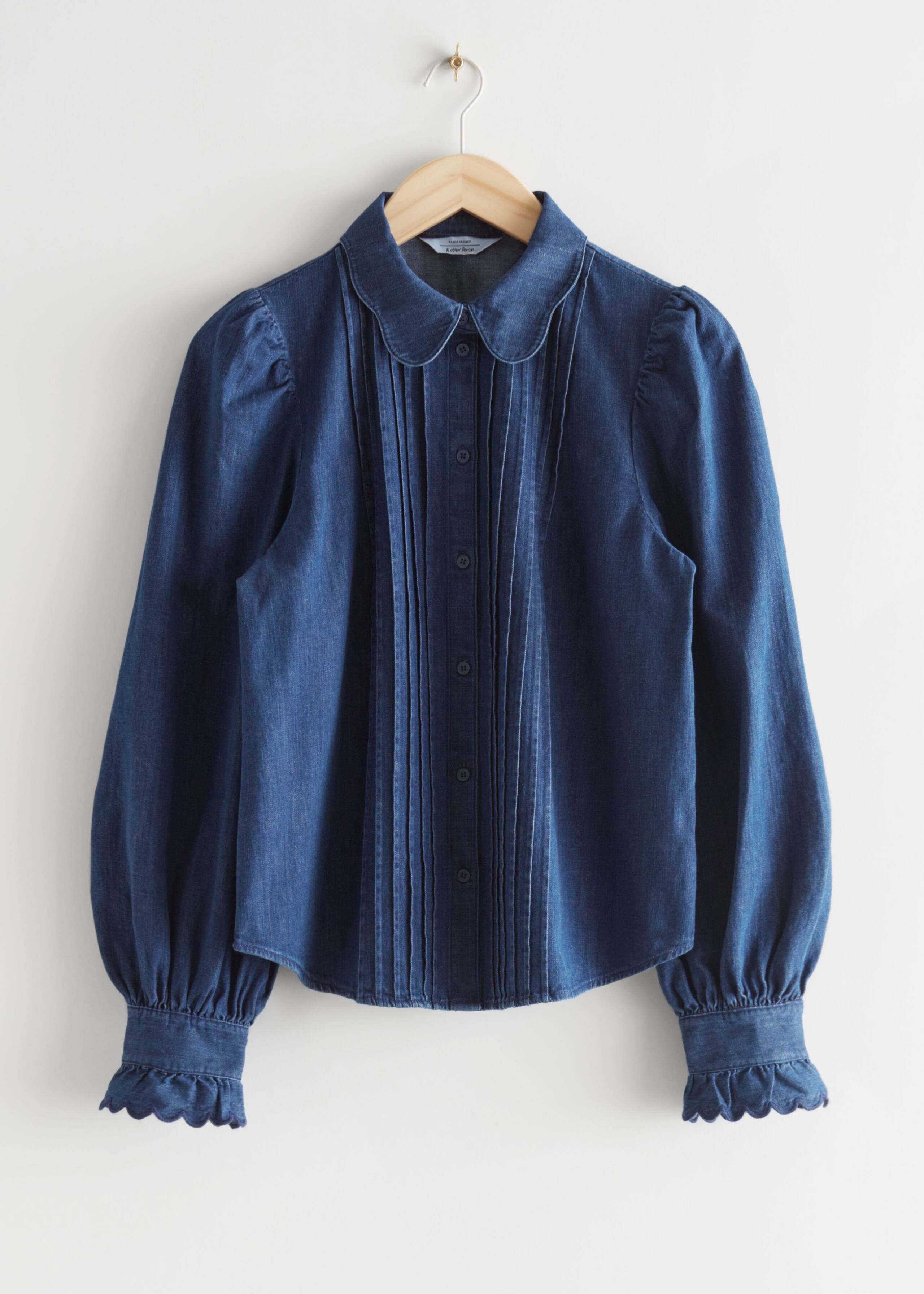 Puff Sleeve Denim Blouse - Blue - Natura morta