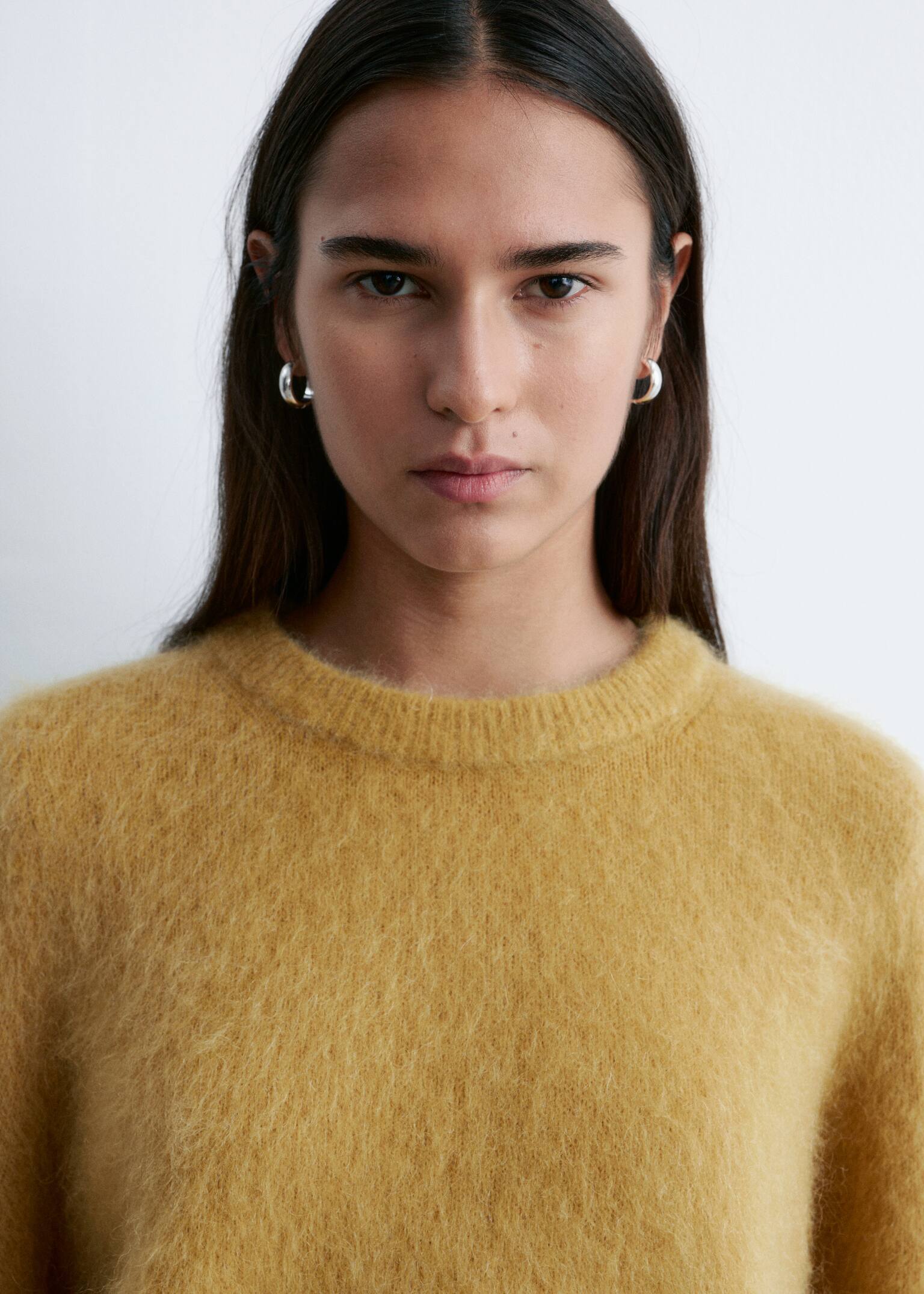 Gebreid T-shirt van een mohairmix - Donkergeel/Rood/Crème/Bruin - 3