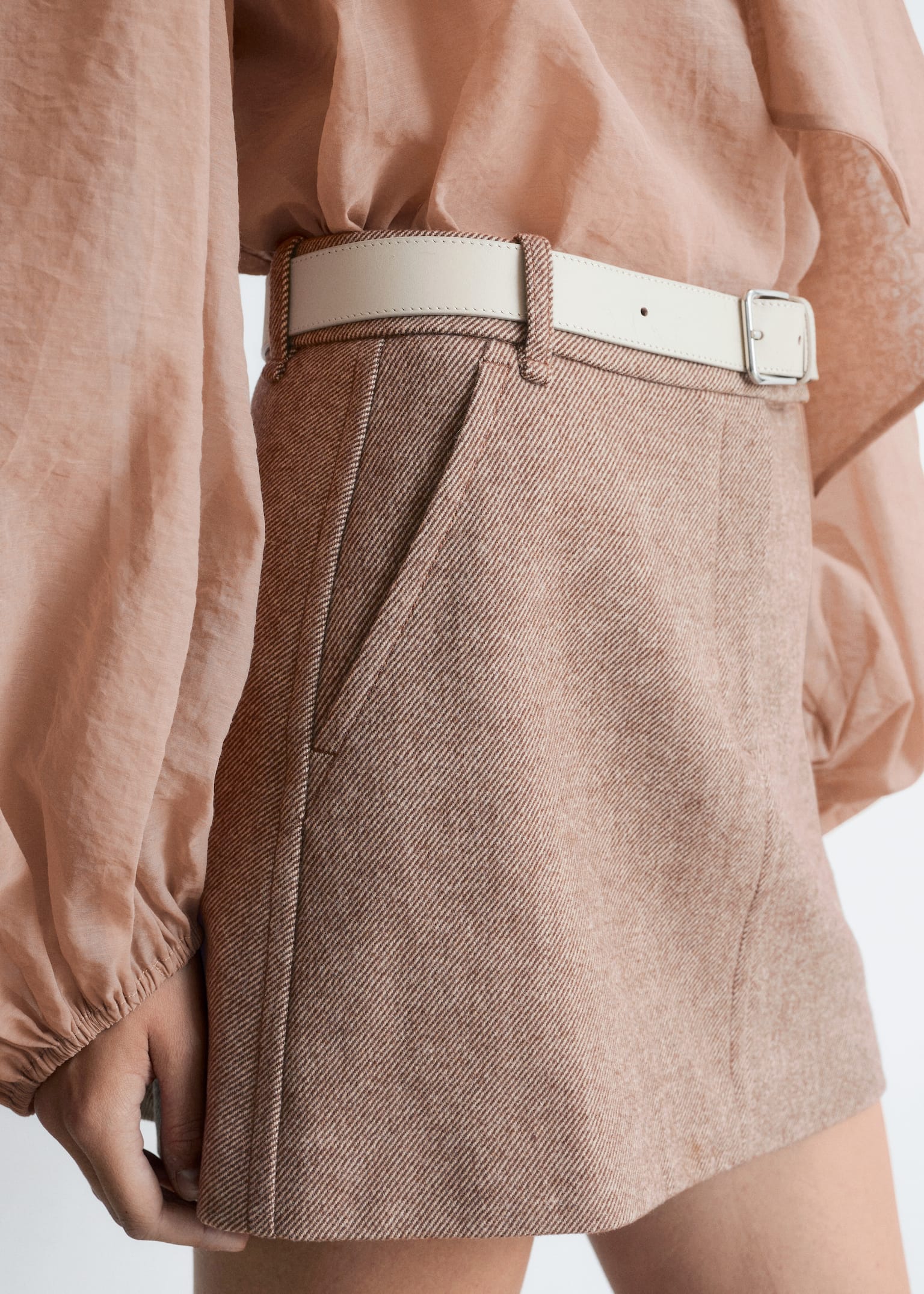 Wool Mini Skirt - Taupe - 5