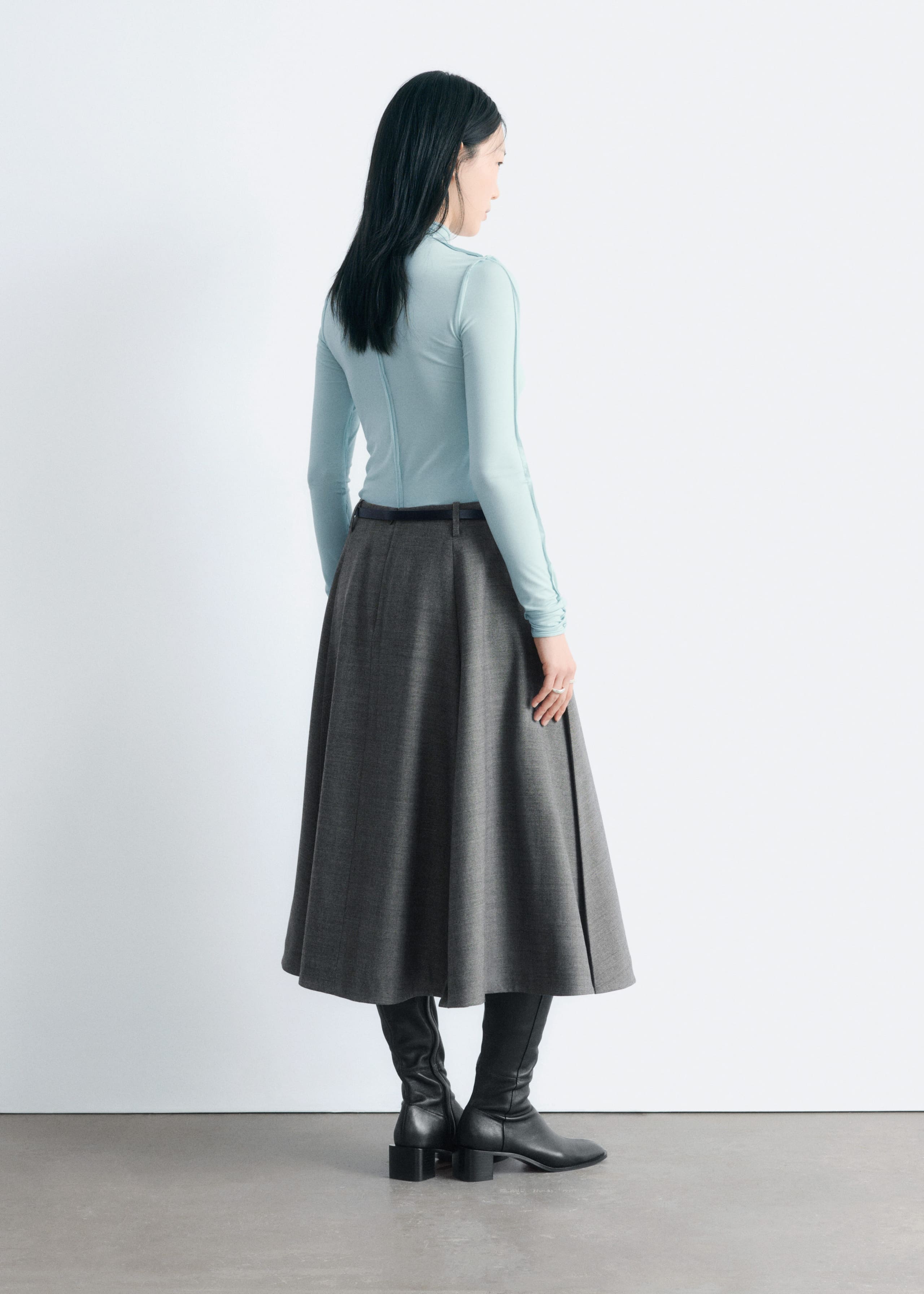 Image of Pleated Wool Midi Skirt