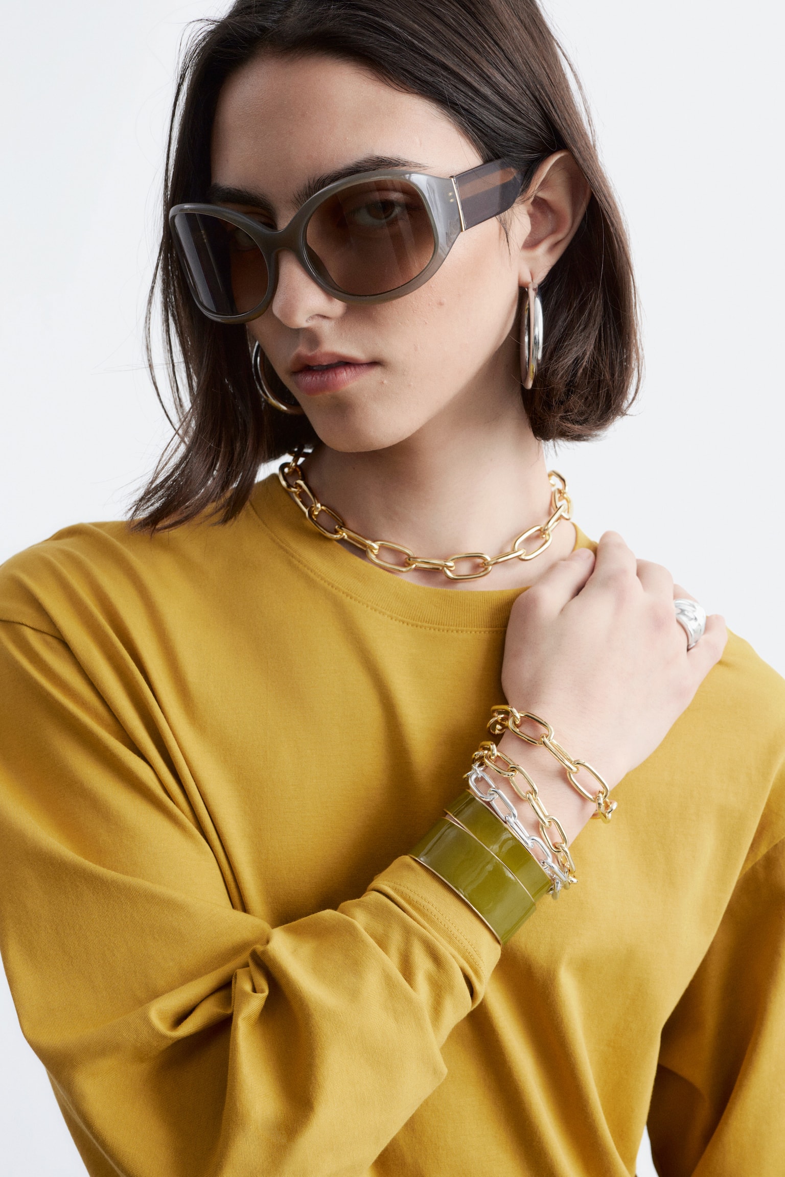 Jersey top met lange mouwen - Donkergeel/Wit/Marineblauw/witte strepen - 3