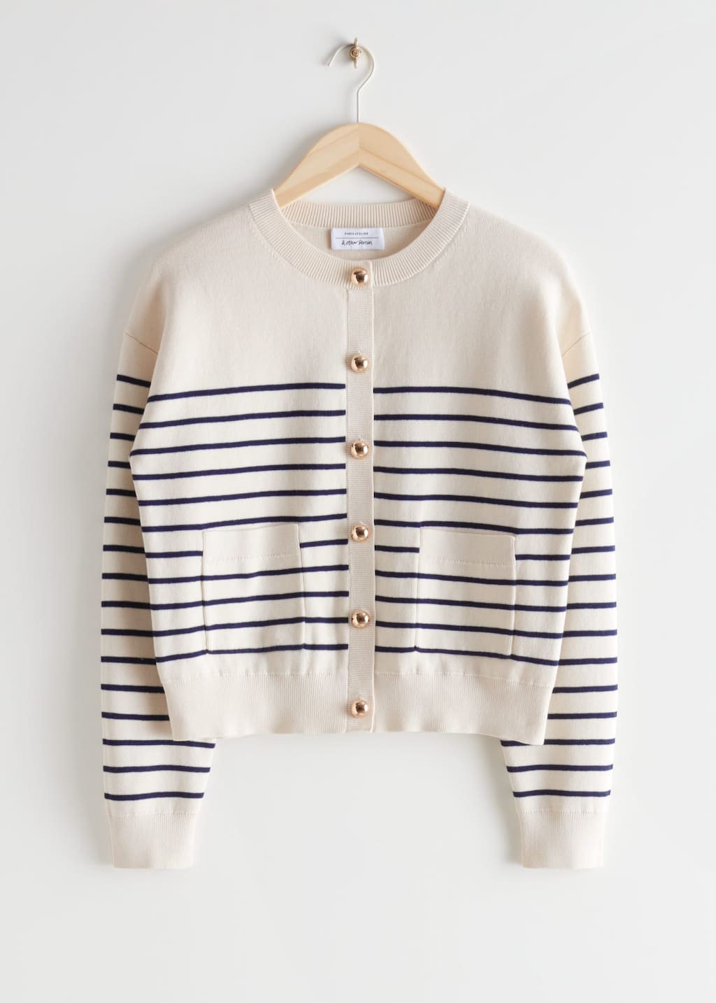 Striped Gold Button Cardigan - Blue Stripes - Still Life