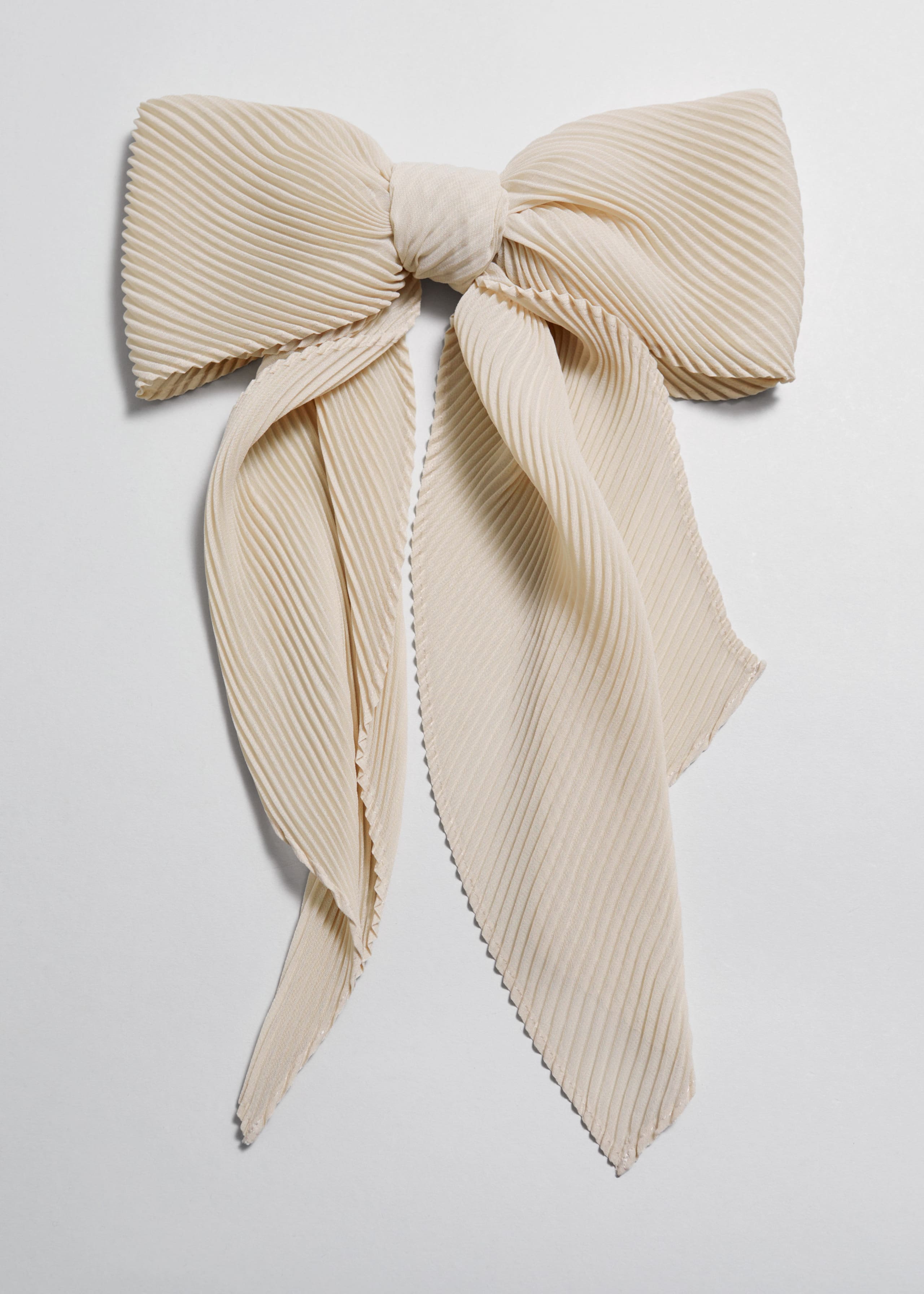 Pleated Bow Hair Clip - Beige - Still Life
