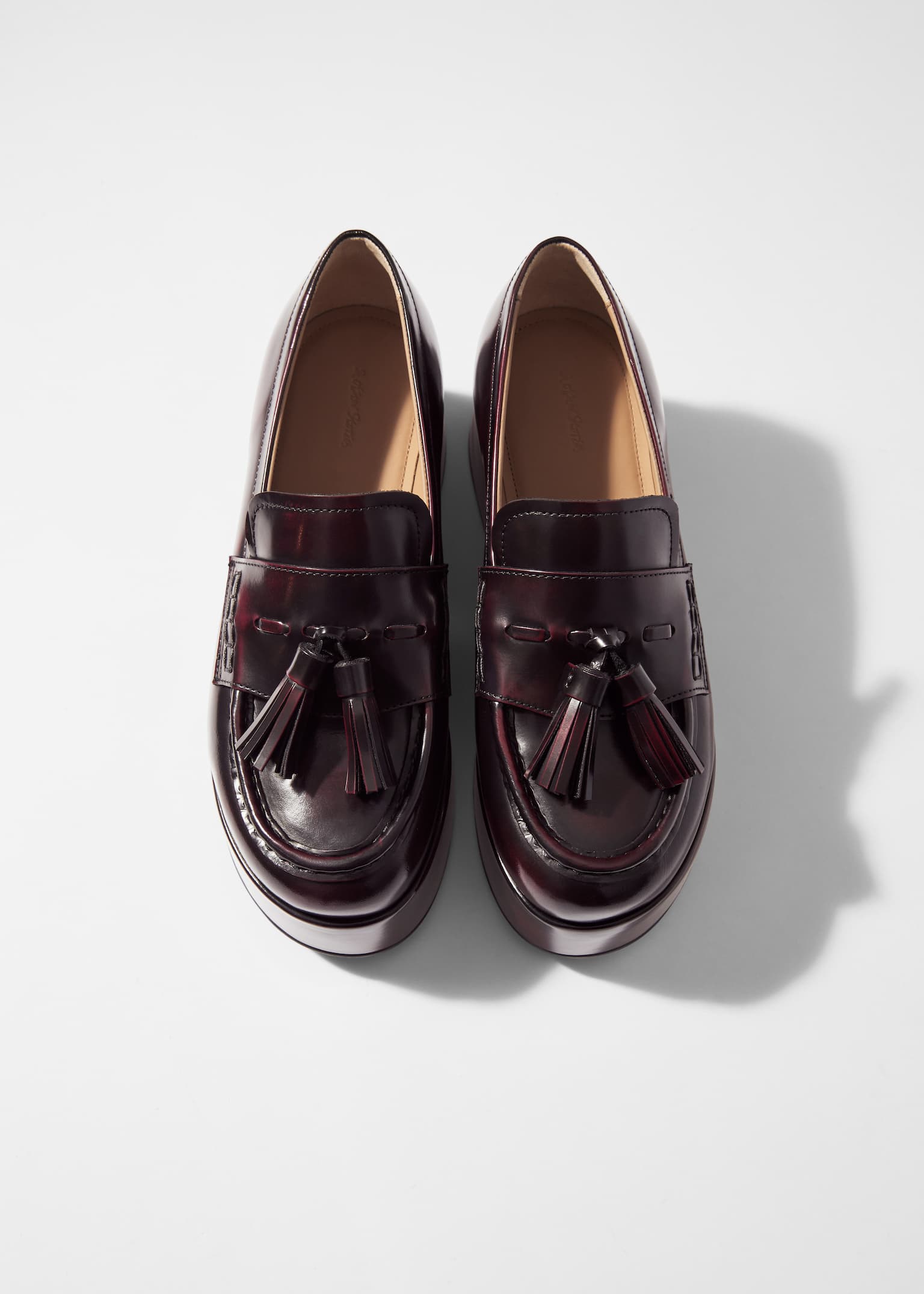 Flatform Leather Loafers - Burgundy - 3