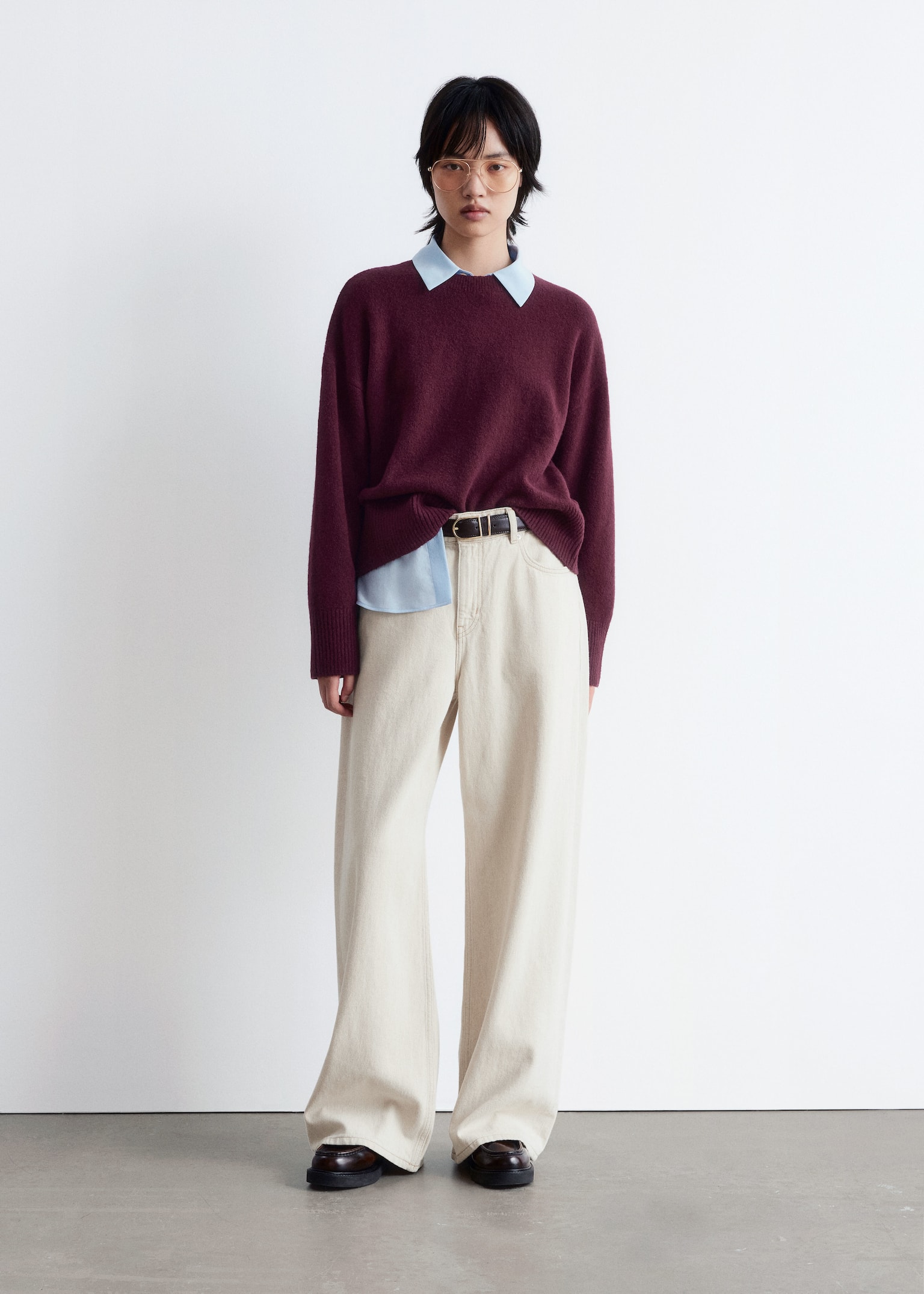 Relaxed Knit Jumper - Dark Red/Grey Melange/Dark Blue/Mole Beige/White/Black/Cerise Pink/Mole/Navy/Dusty Blue - 1