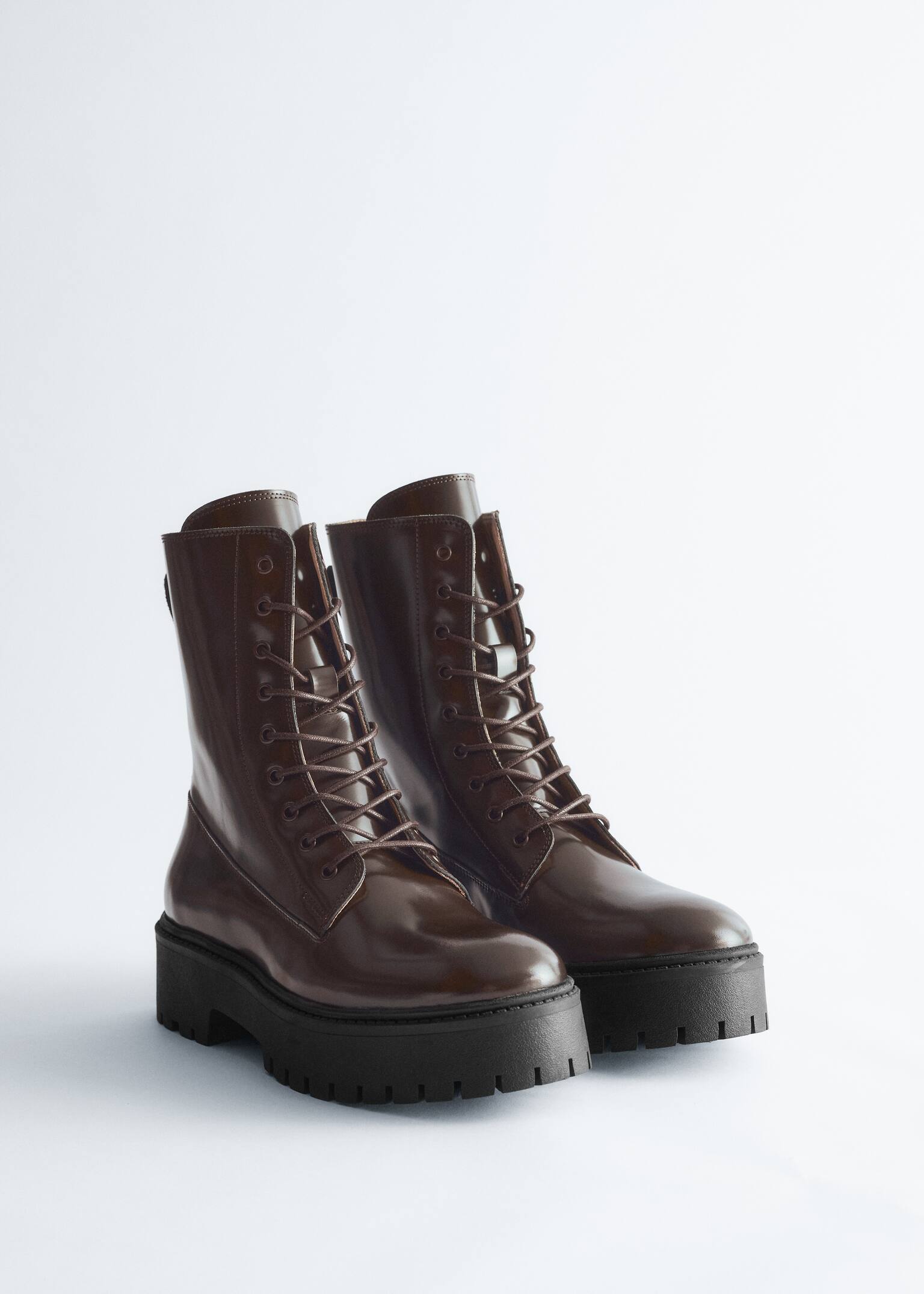 Lace-Up Leather Boots - Brown/Black - 3