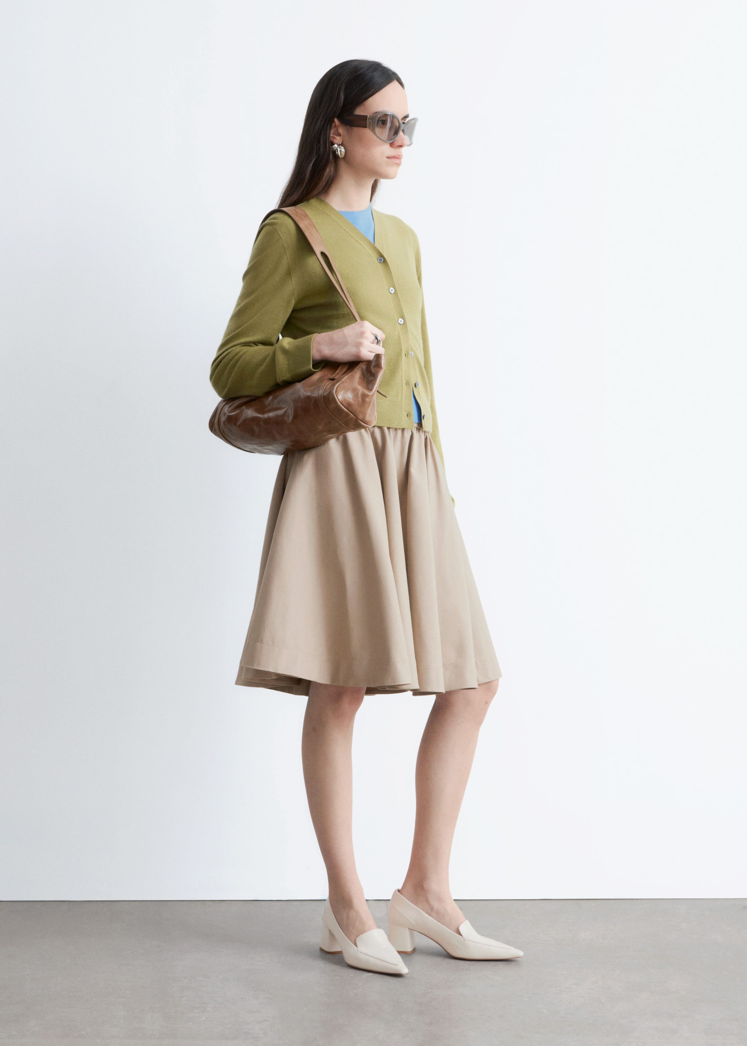 Cropped Cashmere Cardigan - Bright Red - Lookbook