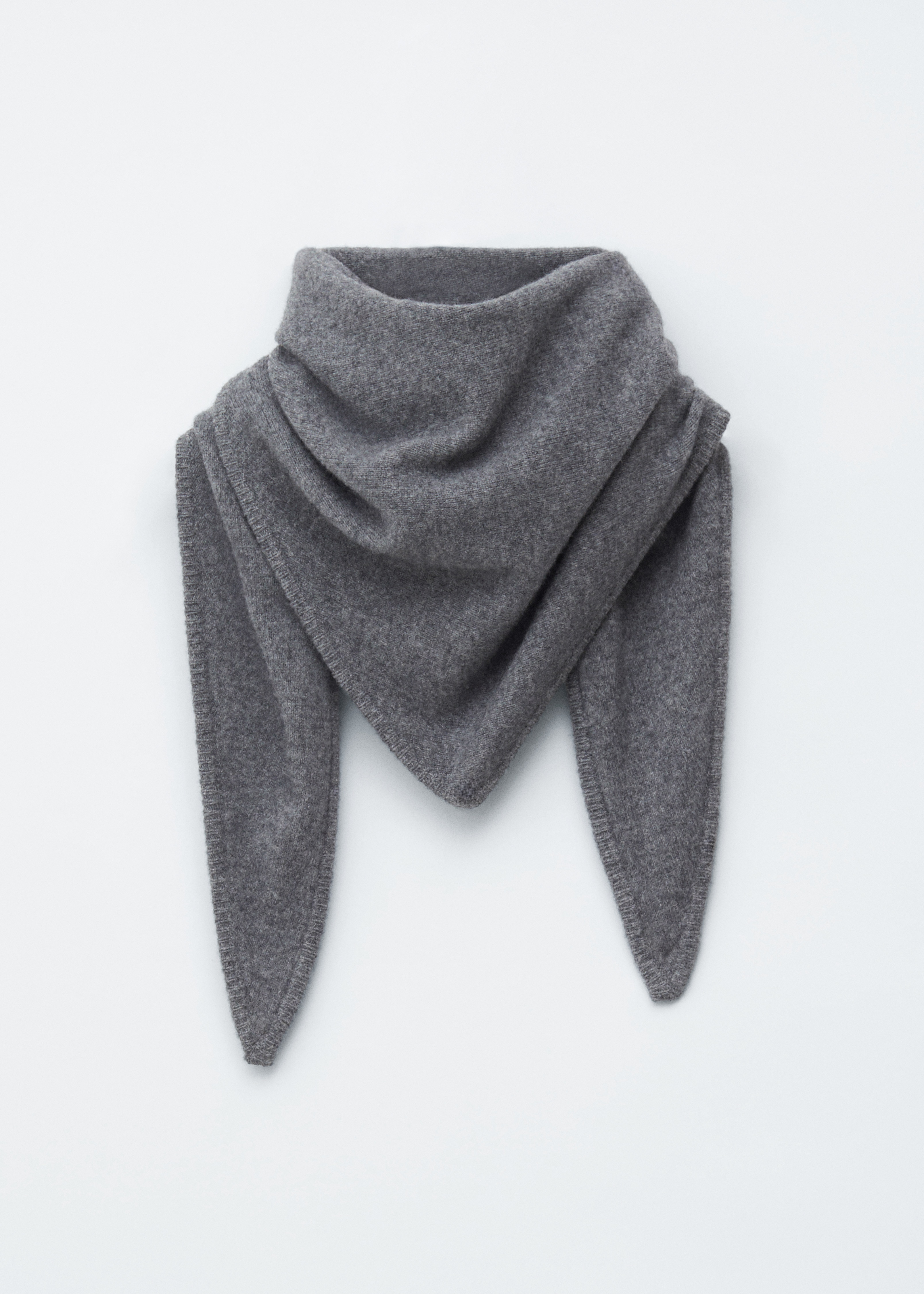 Écharpe triangulaire en laine - Gris chiné/Noir