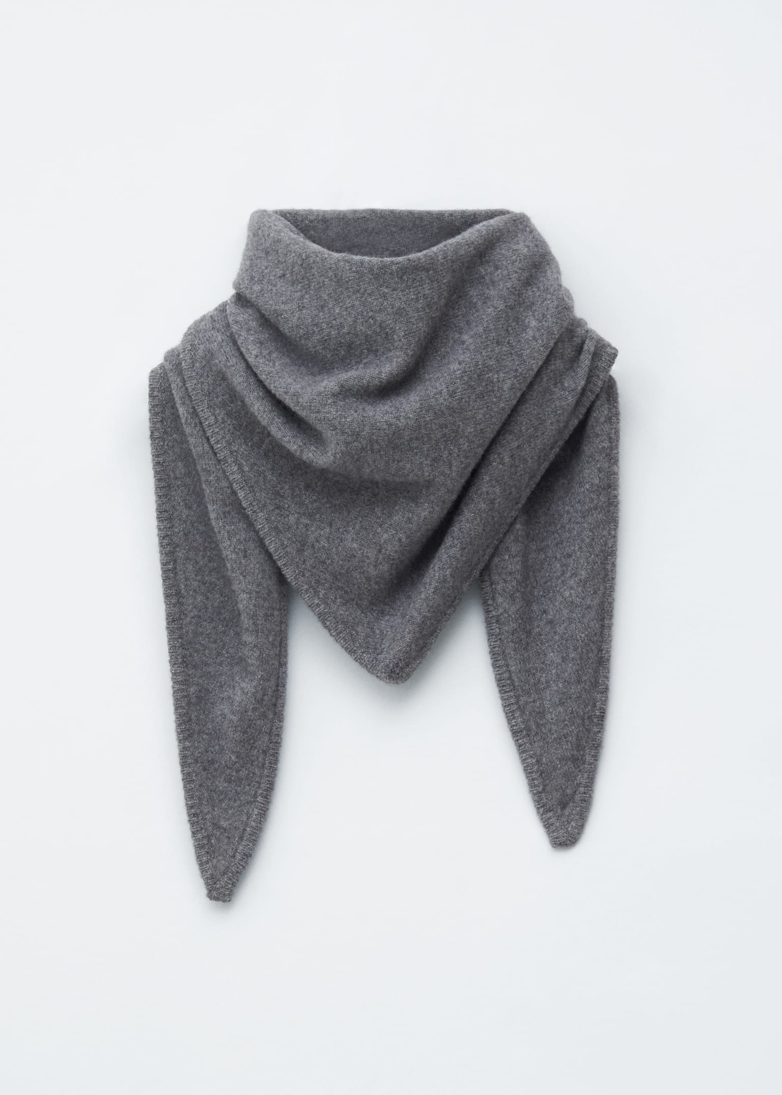 Wool Triangle Scarf - Grey Melange/Dark Brown/Black