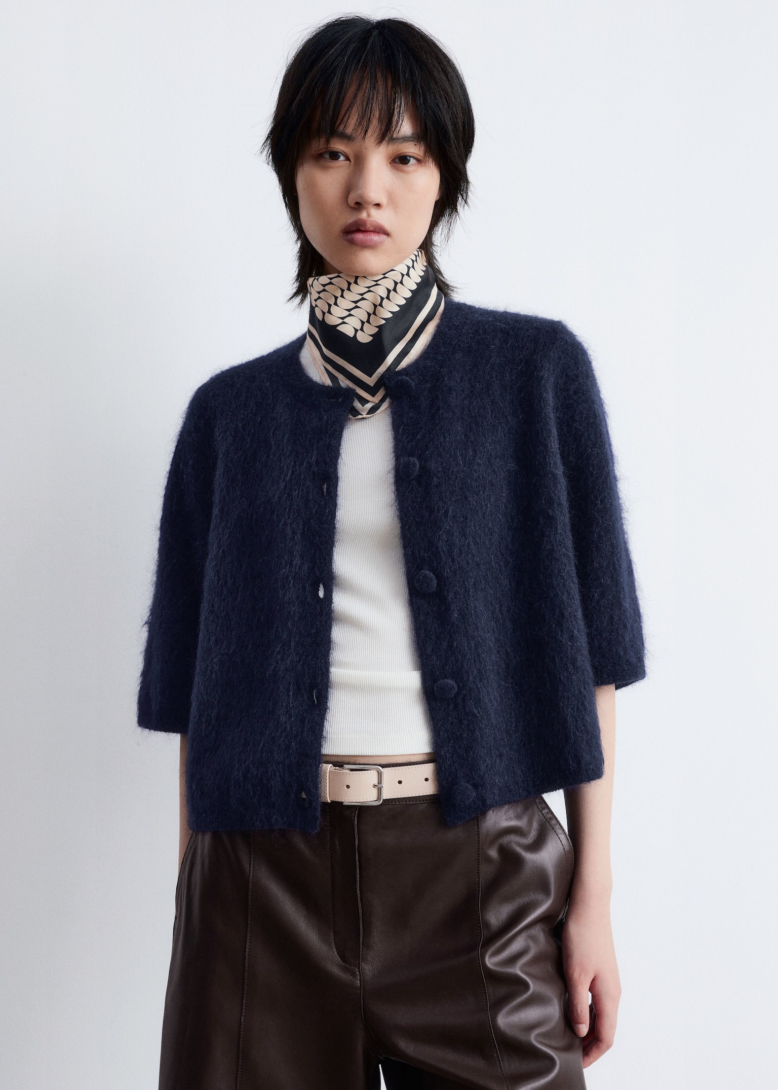 Knitted Mohair-Blend Cardigan - Dark Blue/Dark Brown/Beige/Burgundy - 4