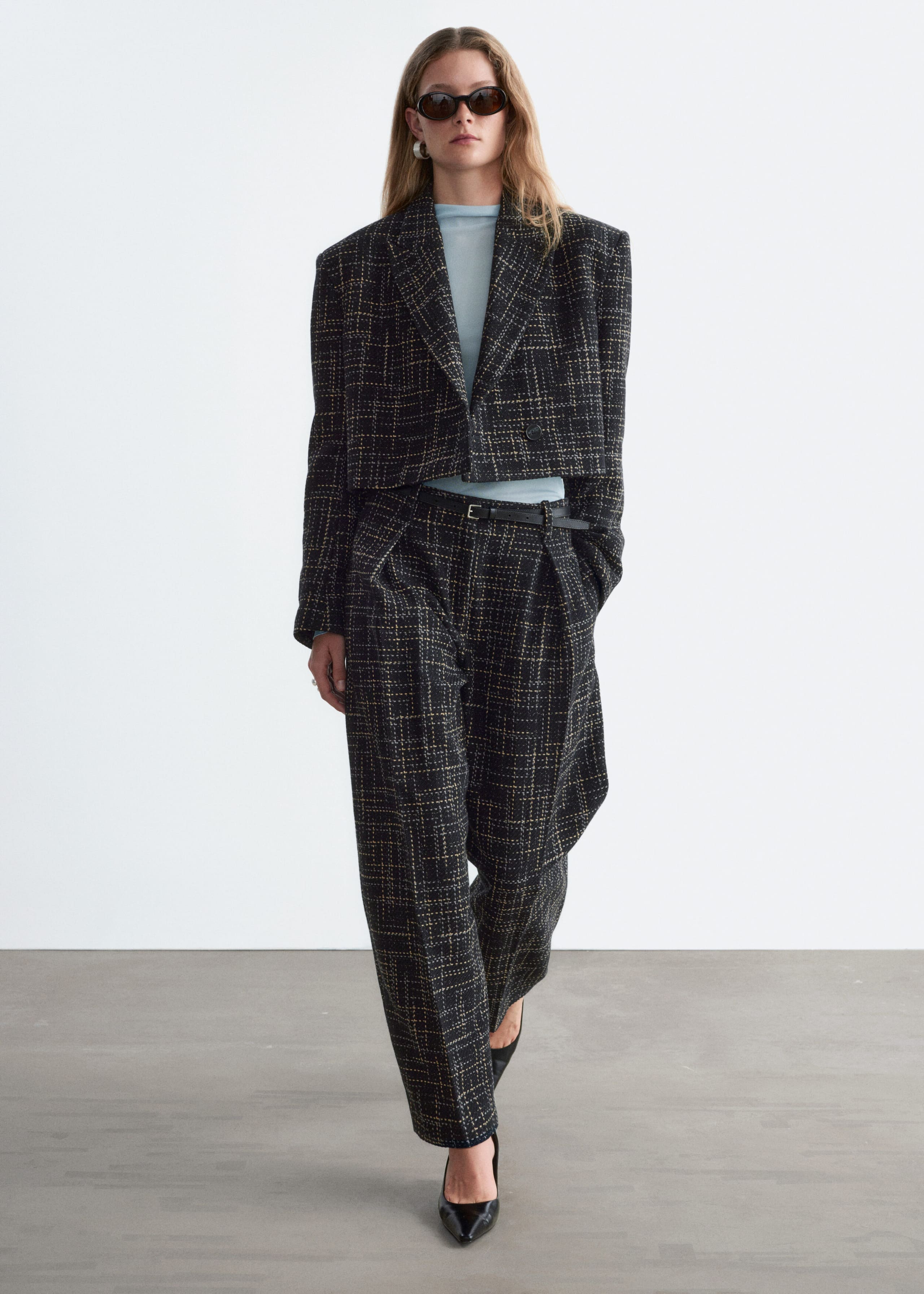 Cropped katoenen blazer - Zwart - Lookbook