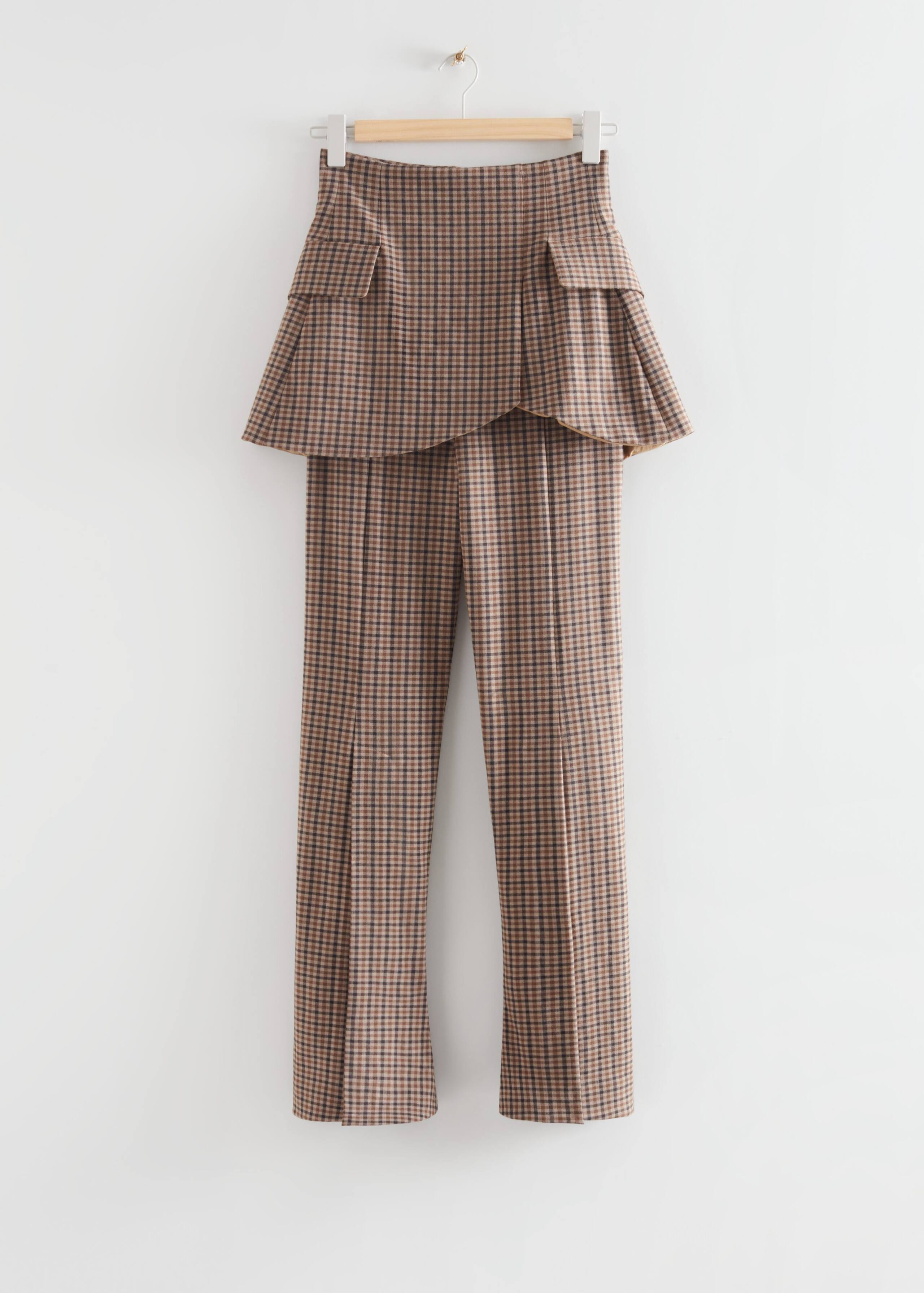 HighWaistedWoolKnitTrousers - Checked Brown - Stillleben