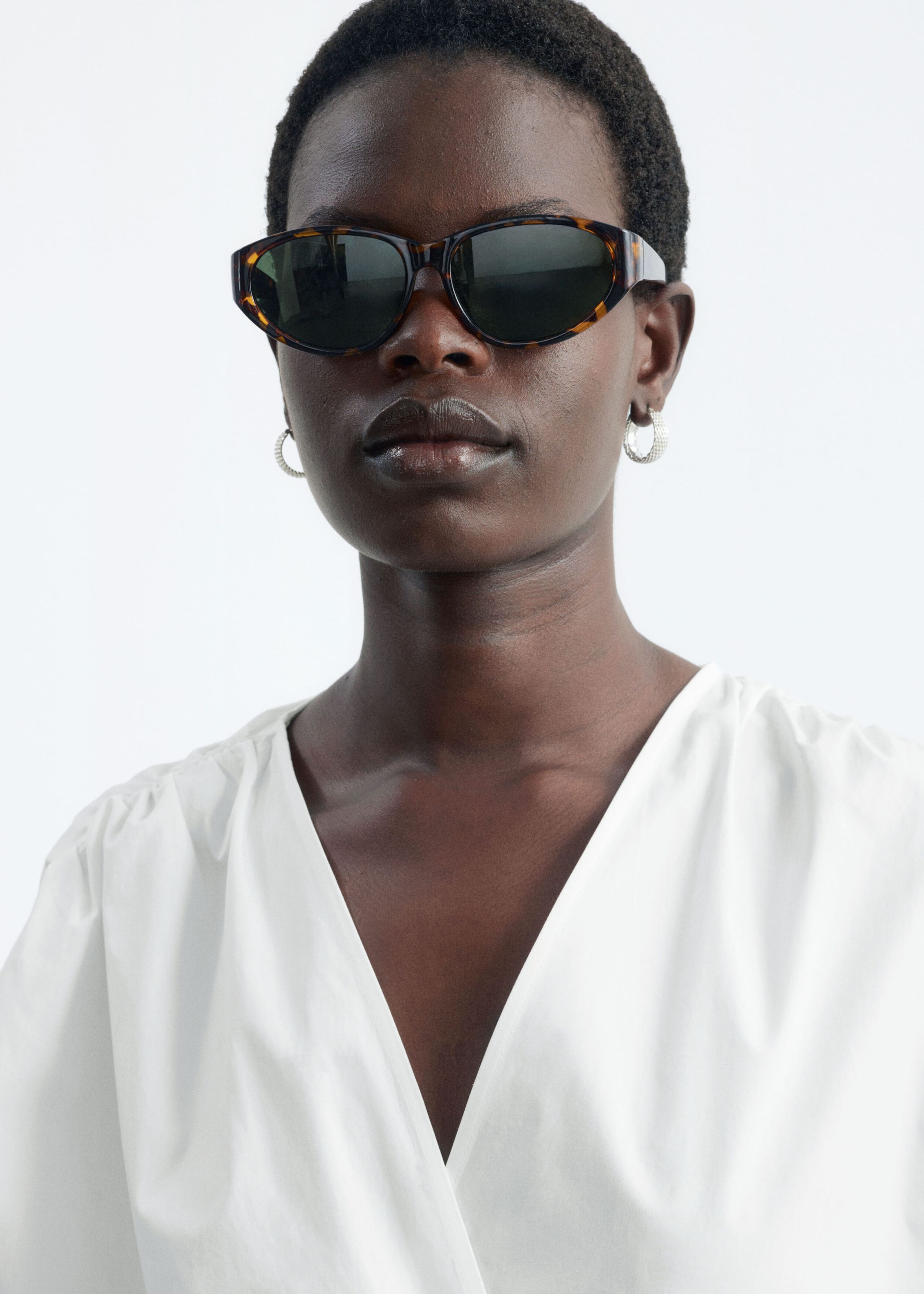 Cotton Cross-Over Blouse - White - Still Life