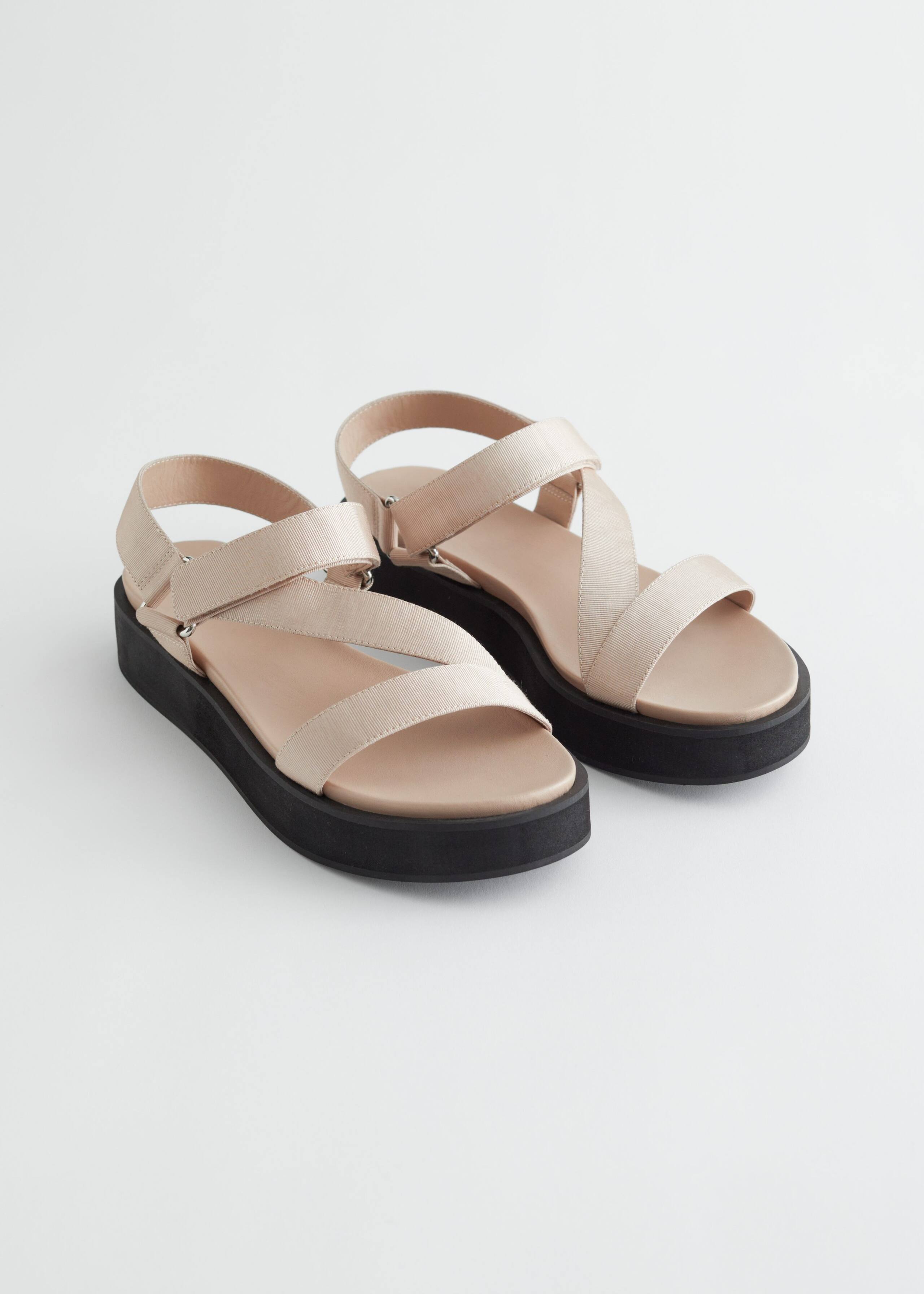 Technical Strap Platform Sandals - Beige, Black - Bodegón