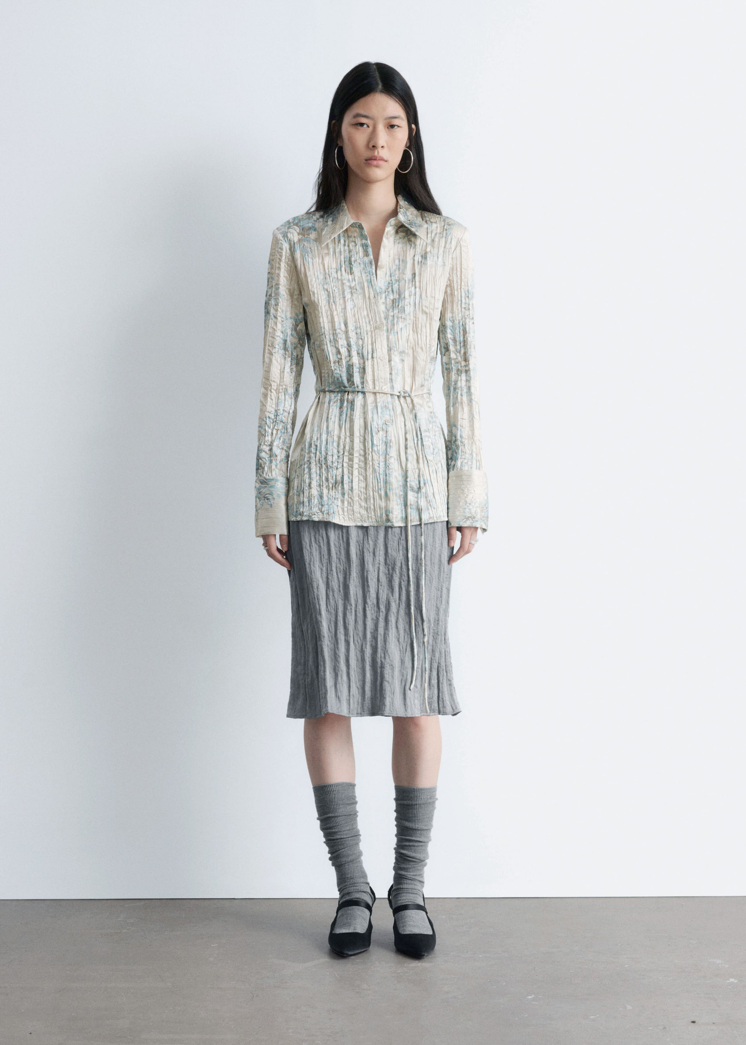 Image of Tie-Belt Crêpe Shirt