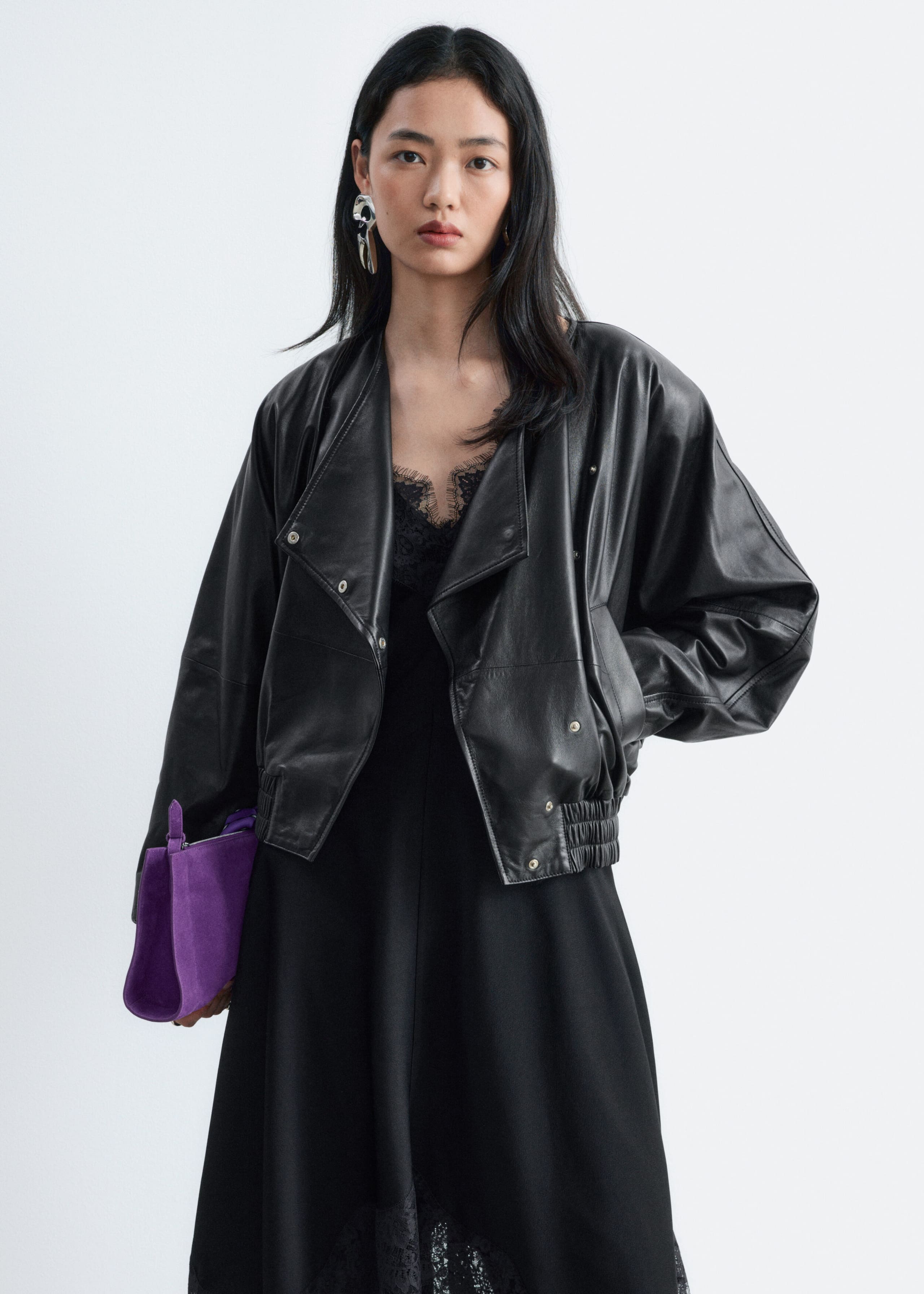 Skórzana kurtka typu bomber – Czarny – Lookbook