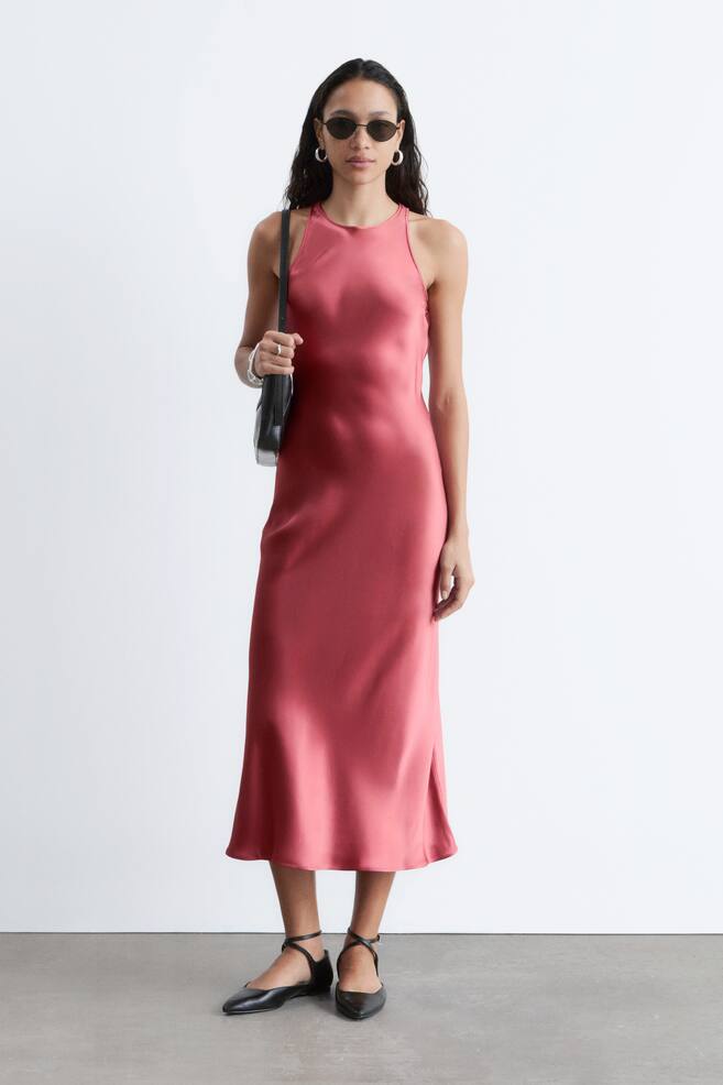 Mouwloze satijnen midi-jurk - Donkerroze/Donkerbruin/Warm taupe/Kakigroen/Donkerrood/Donkerblauw/Champagne - 1