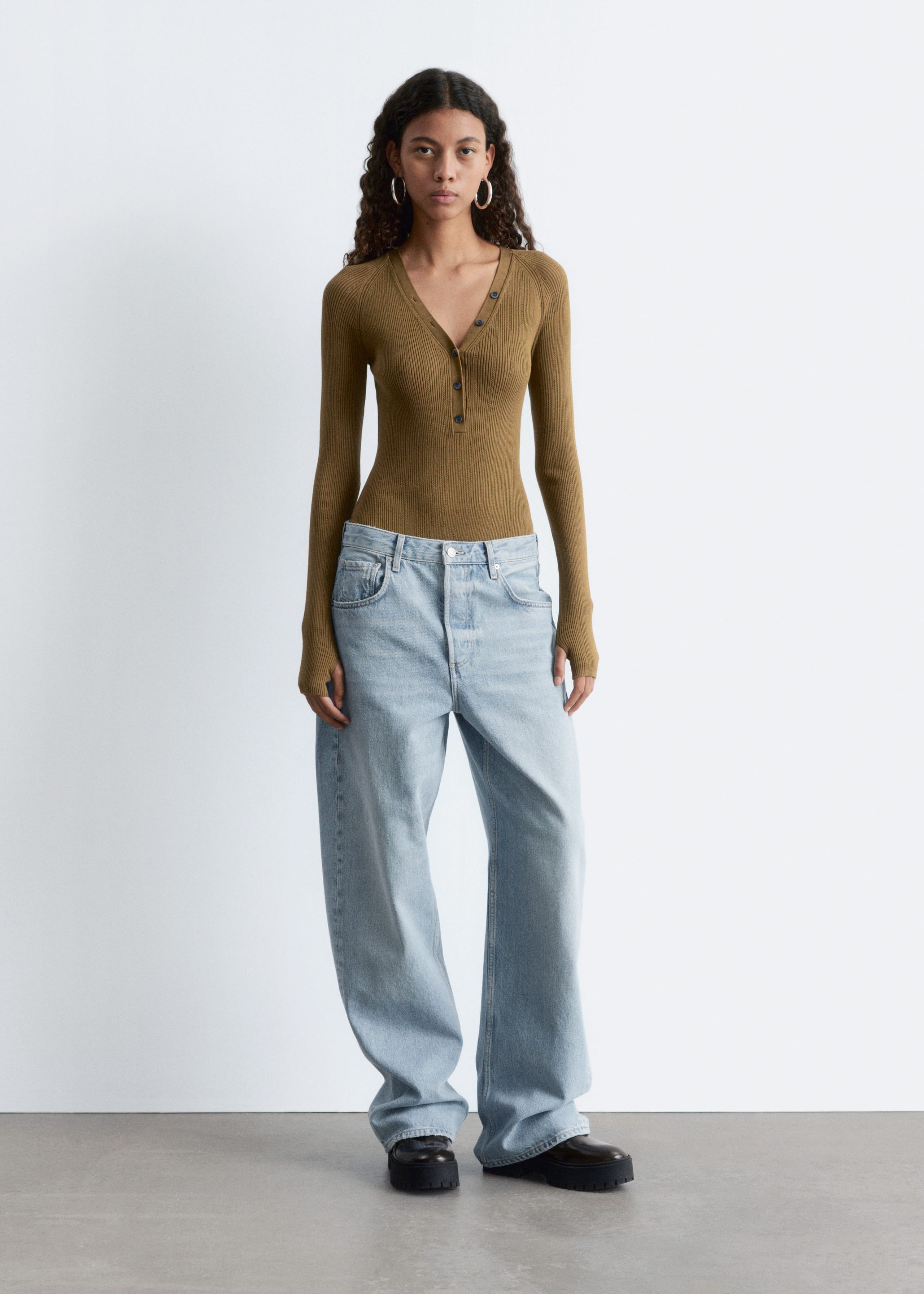 Image of Long-Sleeve Rib-Knit Bodysuit