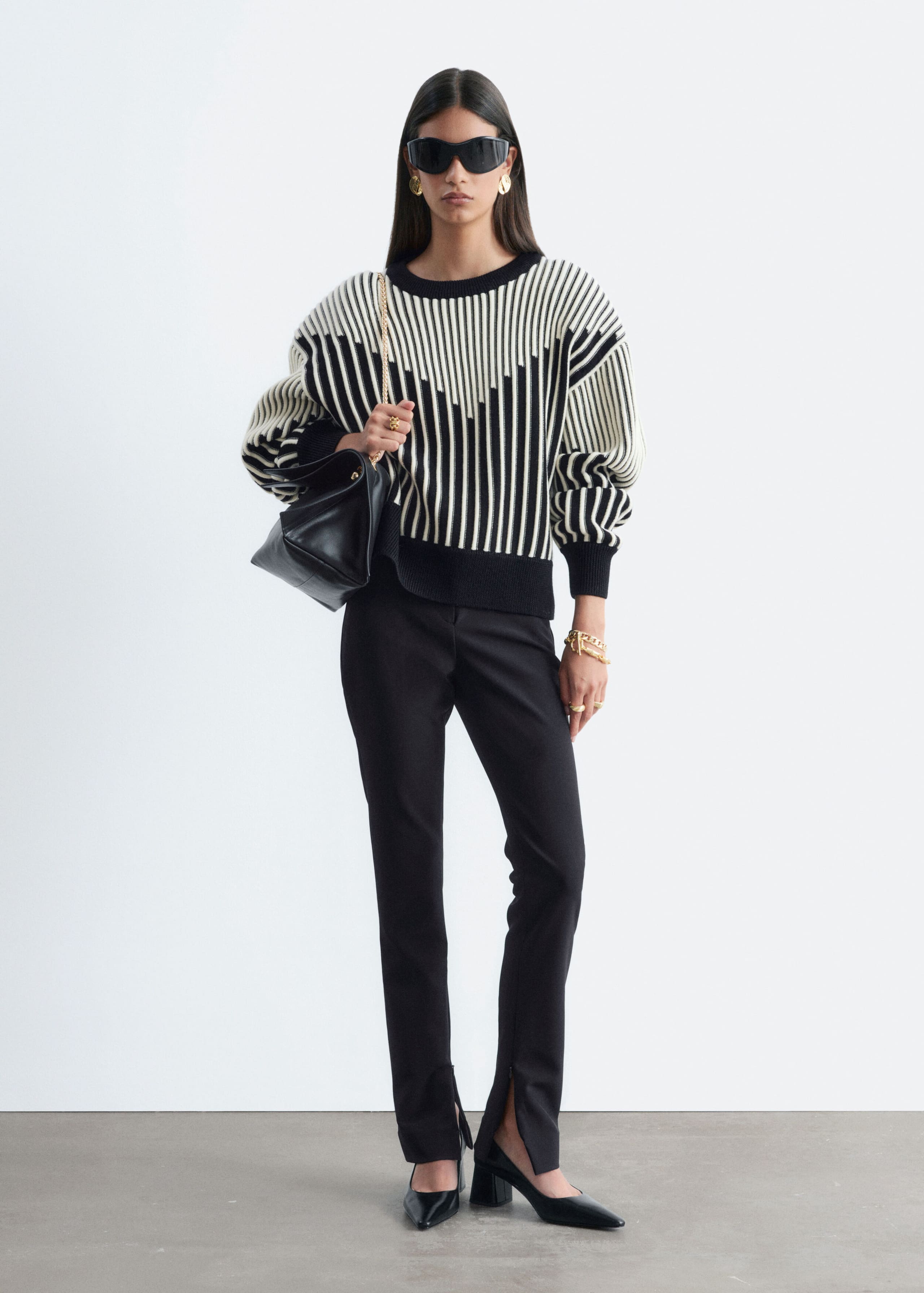 Structured Merino Jumper - White/Black - Lookbook