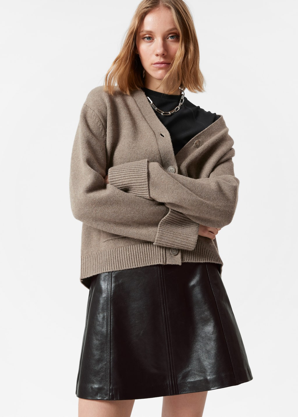 Patch-Pocket Cardigan - Beige - Lookbook