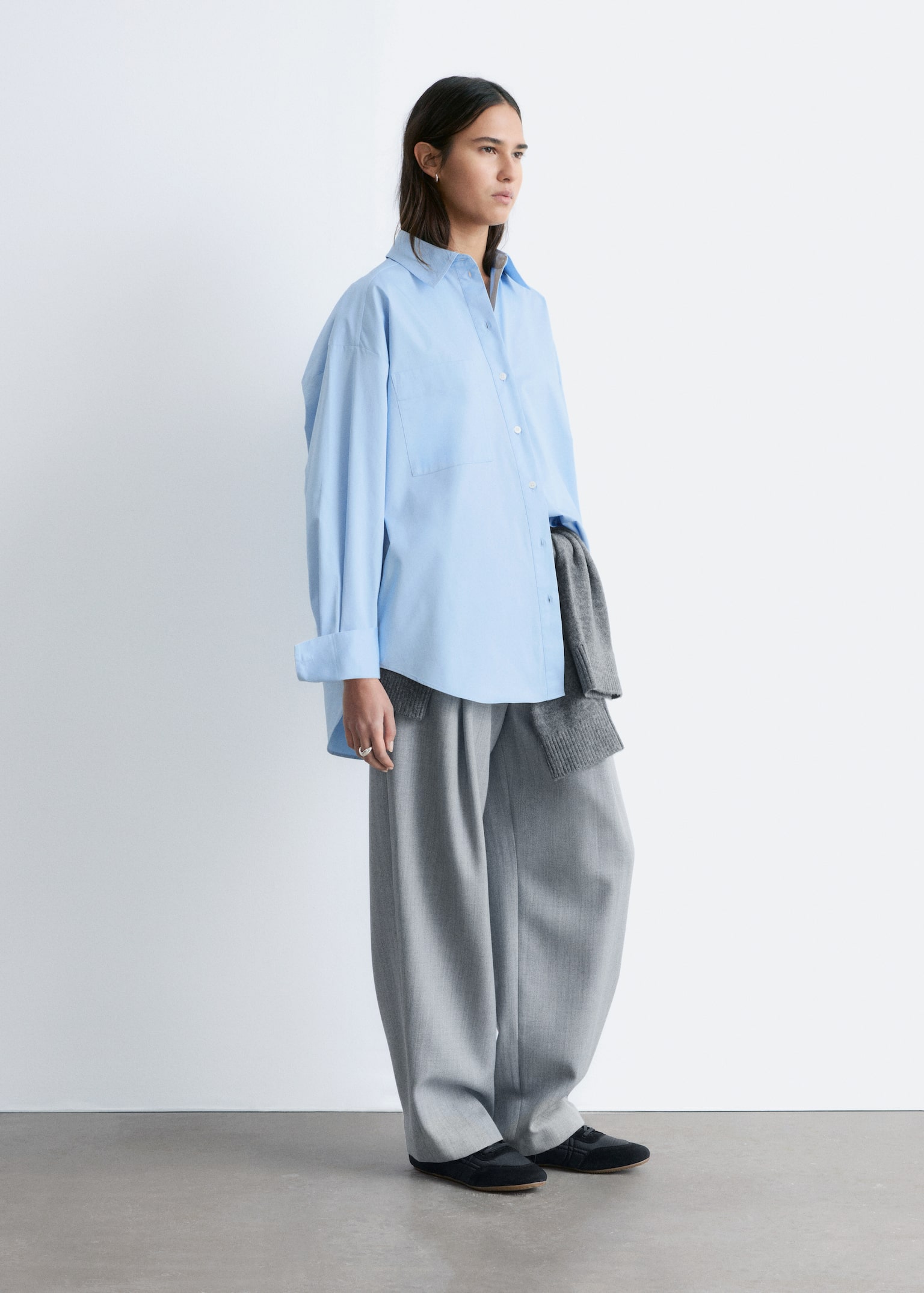 Oversized Shirt - Light Blue/White/Brown Stripes - 3