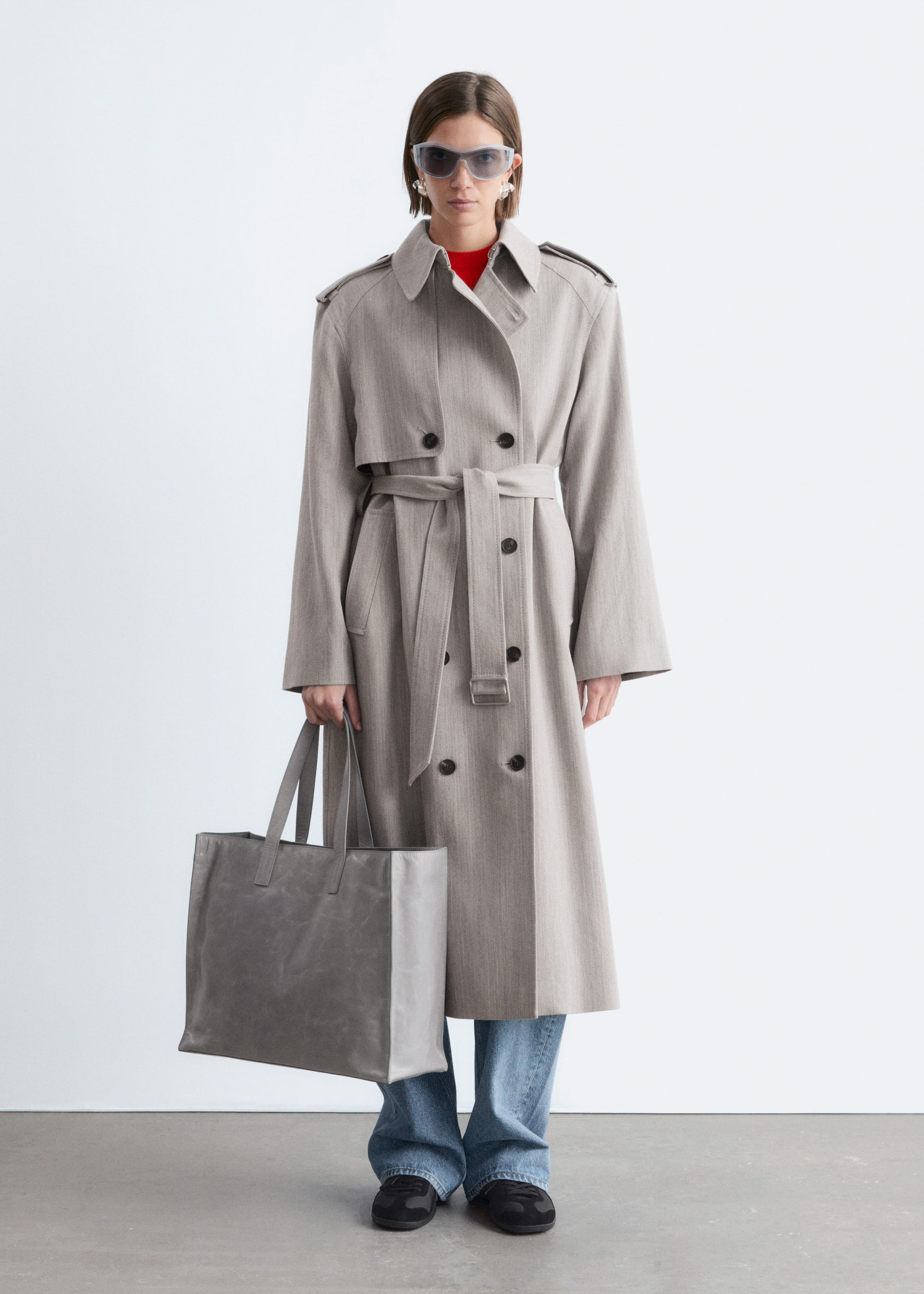 Image of Wool Tie-Belt Trench Coat