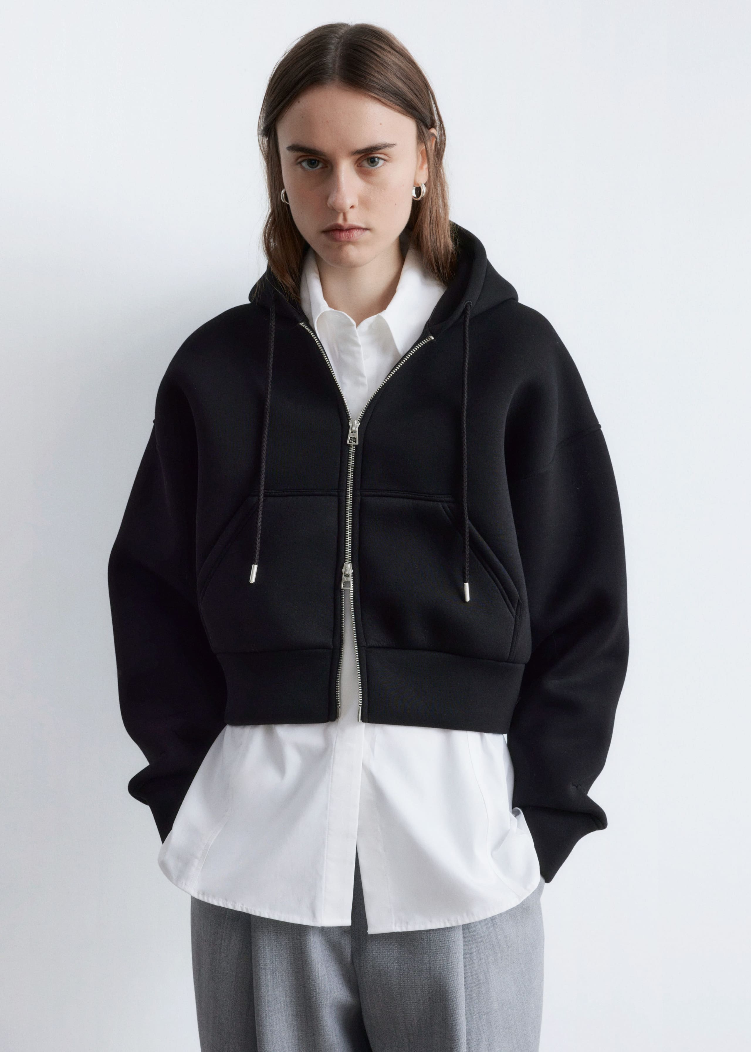 Image of Cropped Scuba Zip-Up Hoodie