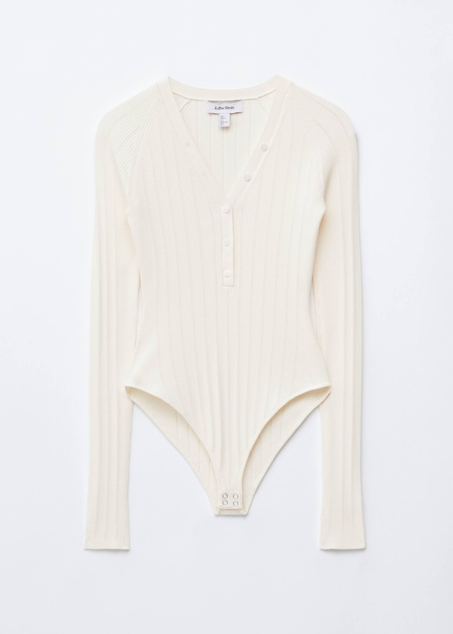 Long-Sleeve Rib-Knit Bodysuit - White/Olive Brown/Dark Brown - 2