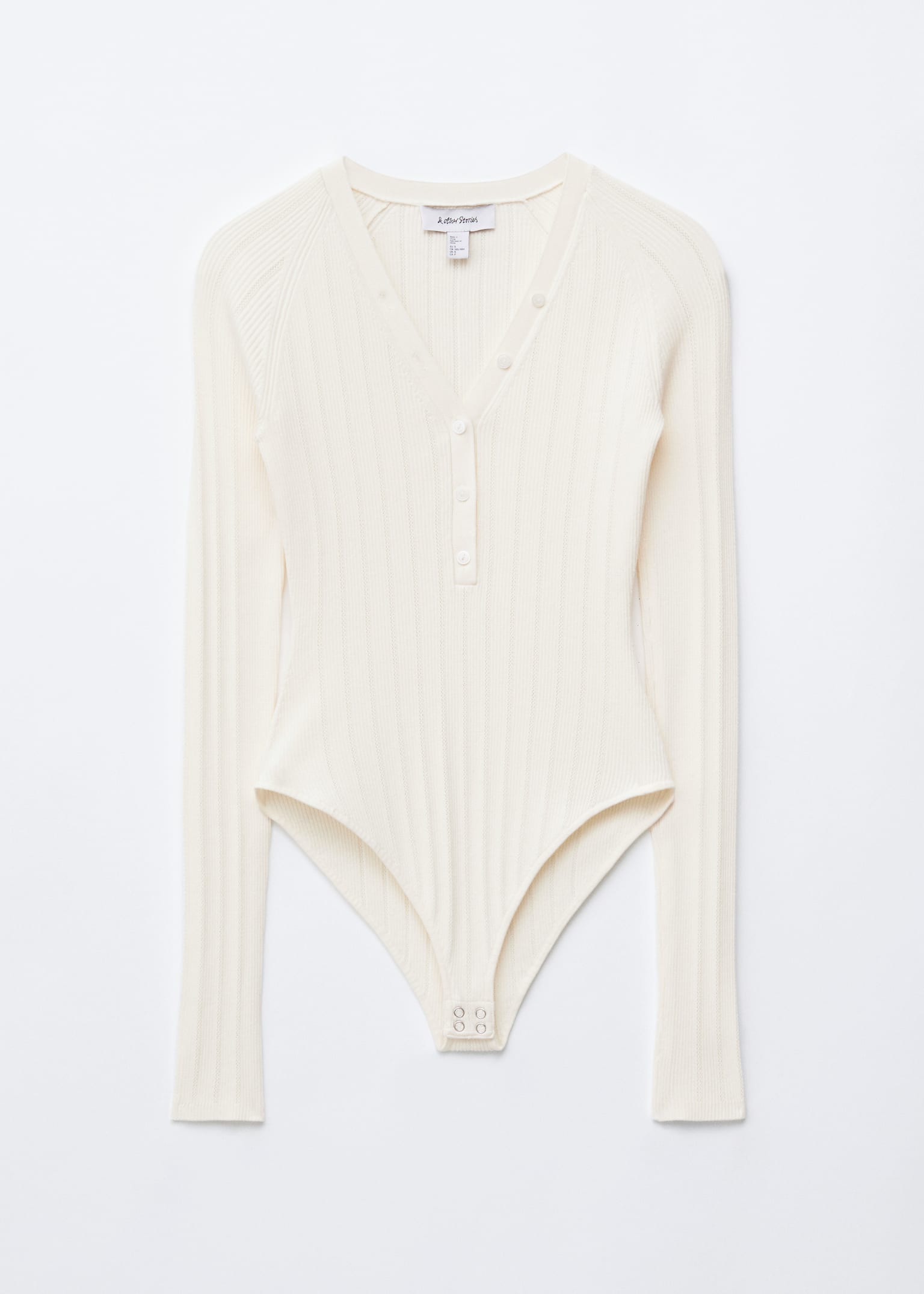 Long-Sleeve Rib-Knit Bodysuit - White/Olive Brown/Dark Brown - 2