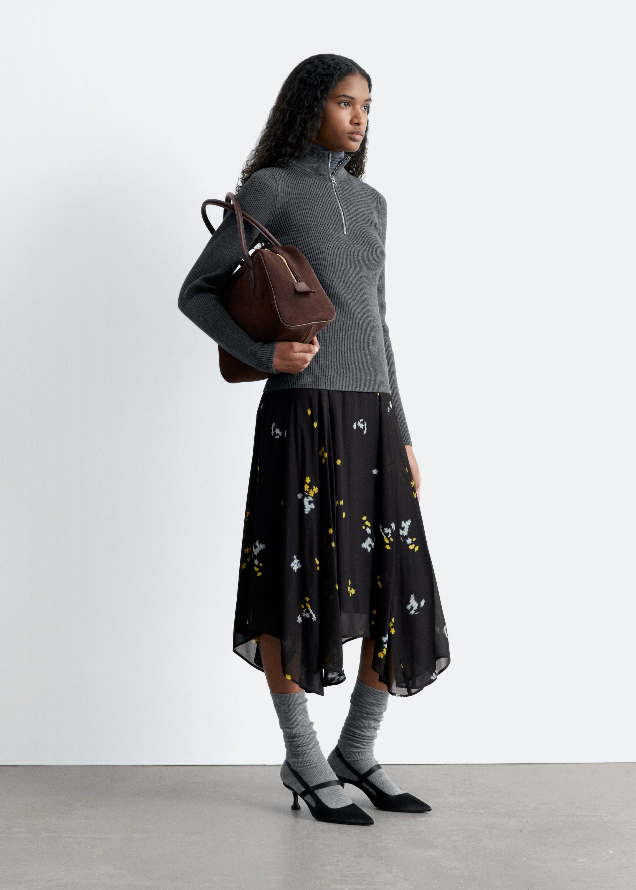 View larger image: Asymmetric Midi Skirt - Black/Floral - Ladies | H&M GB 4