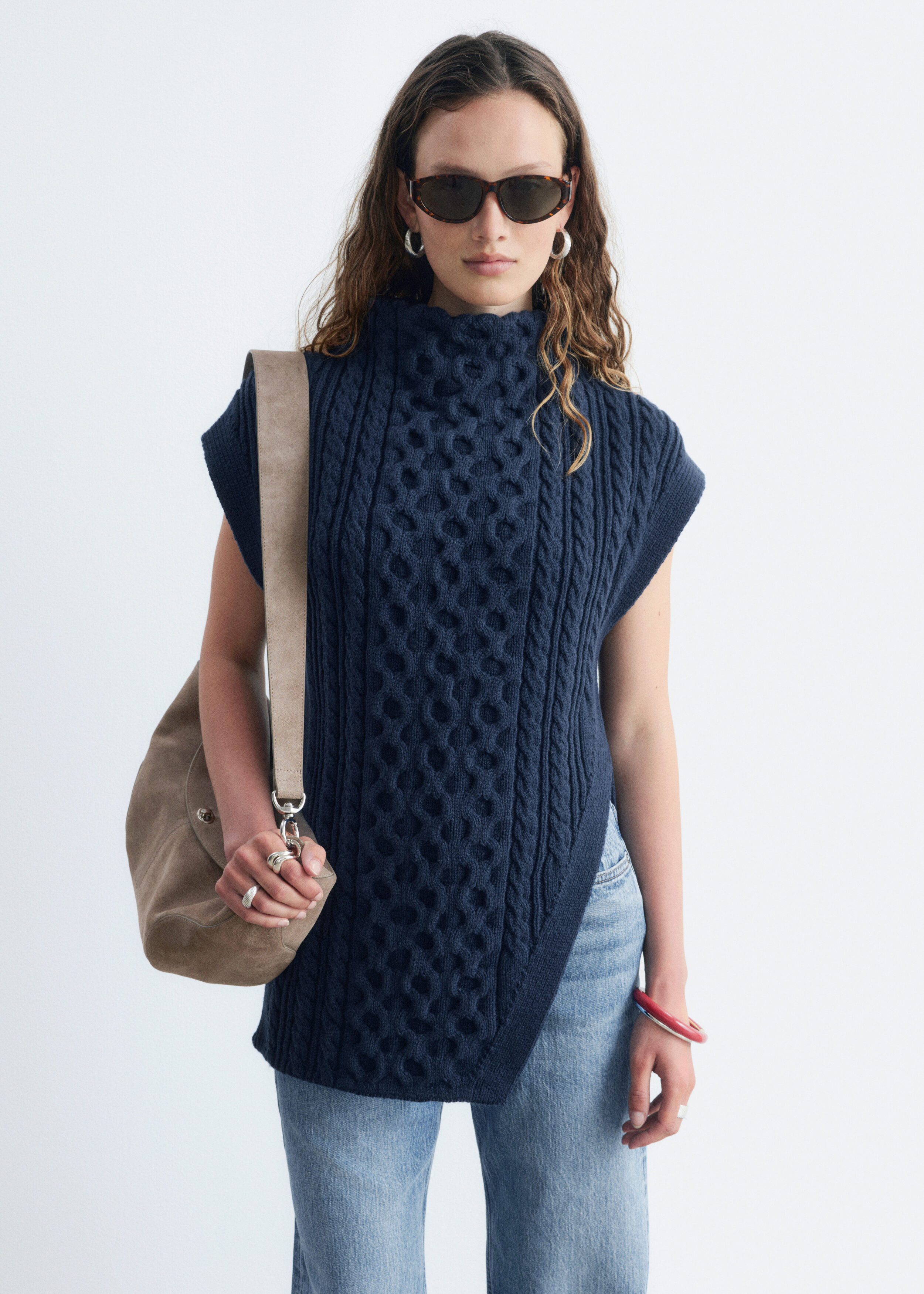 Cable-Knit Mock Neck Vest